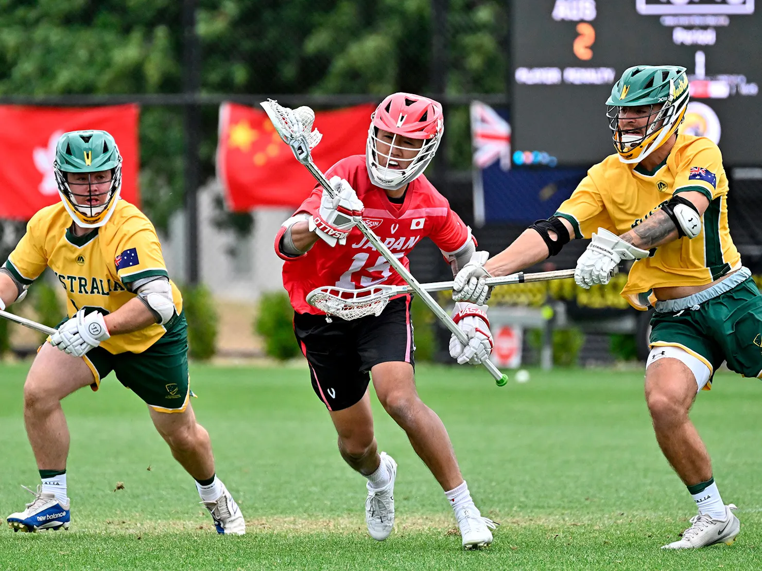Australia taking on Japan in a lacrosse match