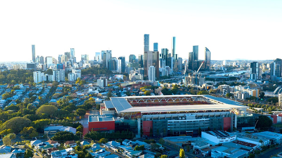 Aerial shot of Suncorp Stadium in the morning