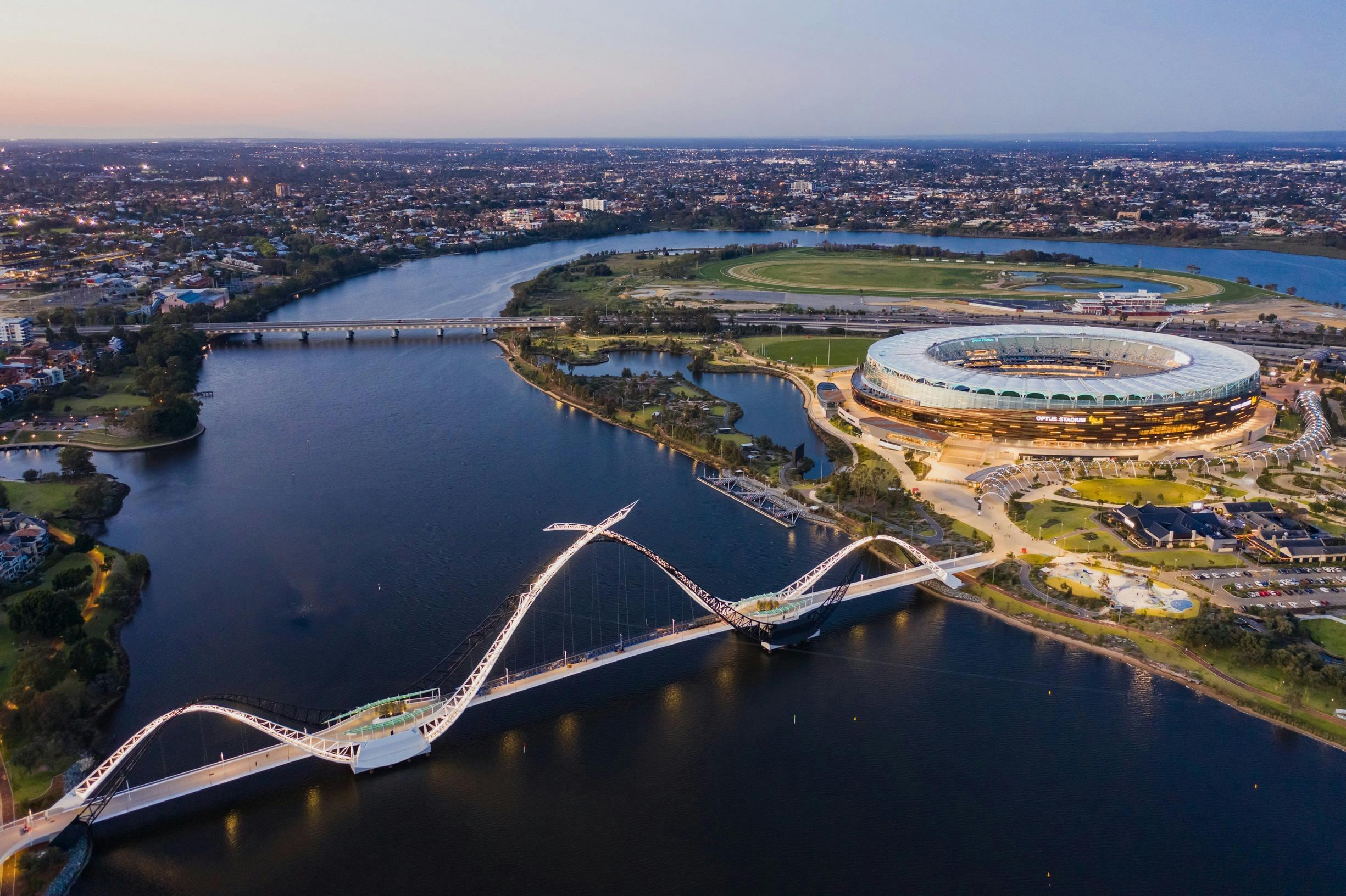 Optus Stadium and Matagarup Bridge
