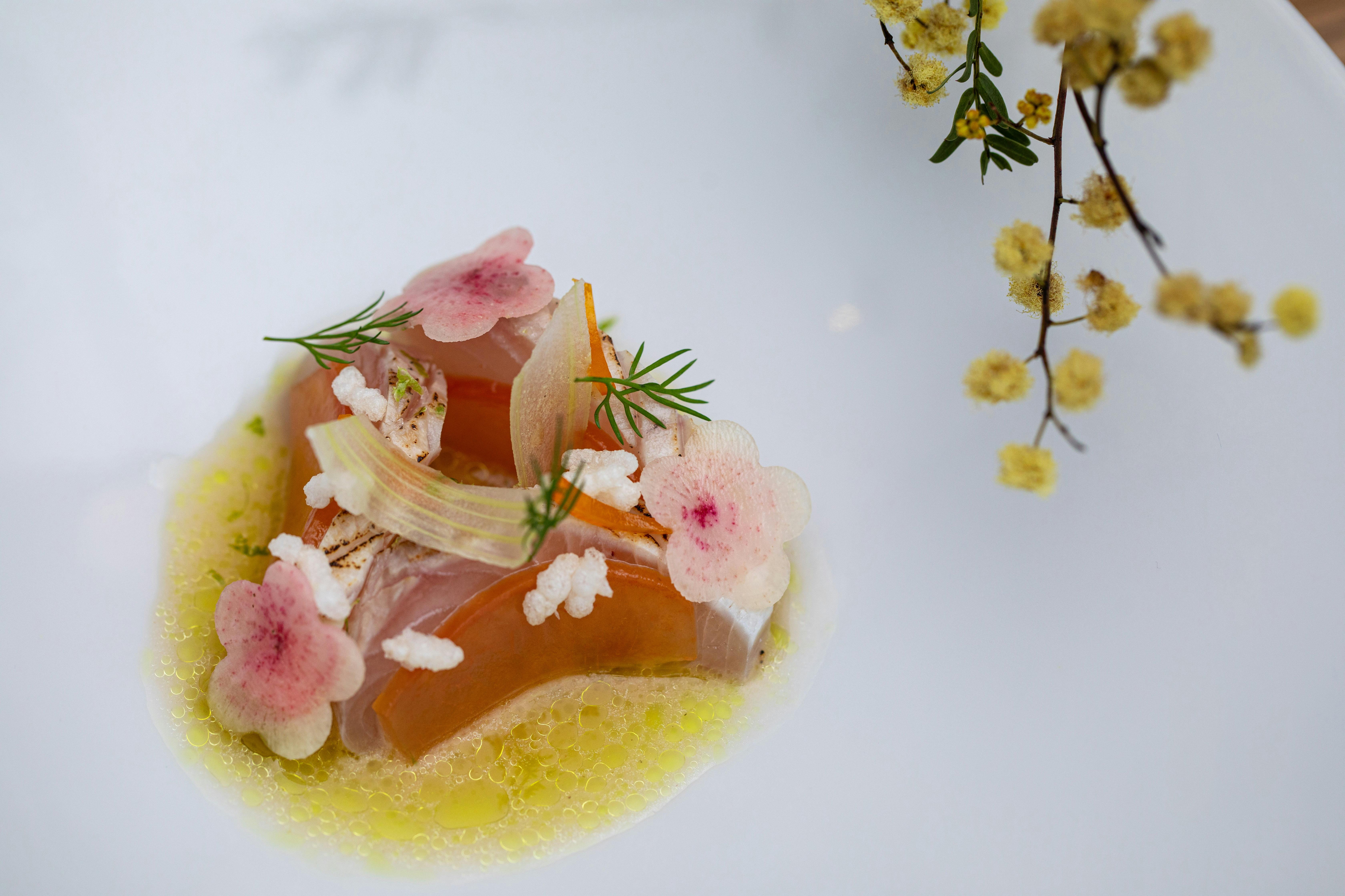 cured hiramasa sashimi with an umeboshi plum vinaigrette