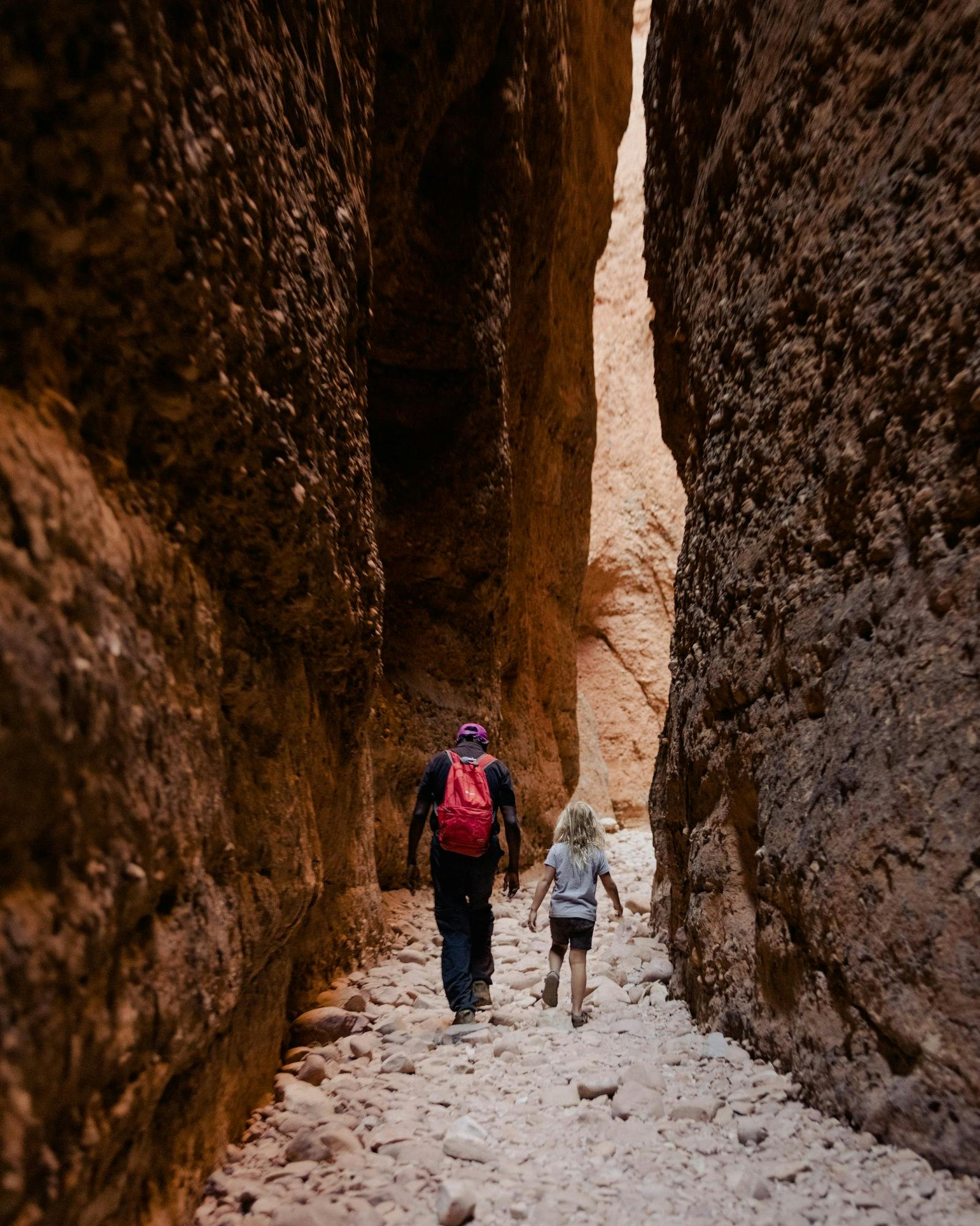 Walking through Echidna Chasm as the sun breaks through
