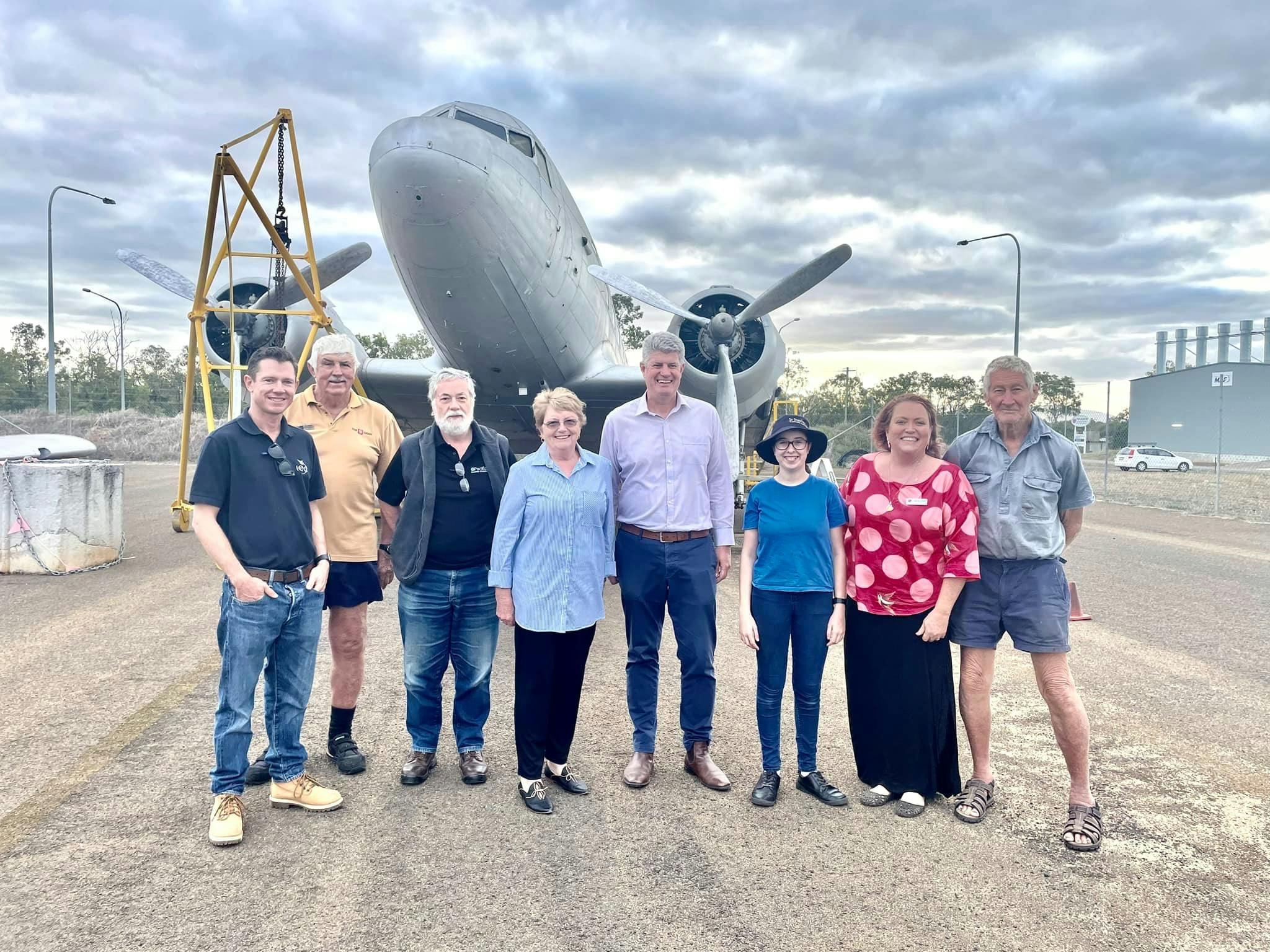 Members in front of Dakota C-47 aircraft with local & State Tourism representatives Members in front of Dakota C-47 aircraft with local & State Tourism representatives