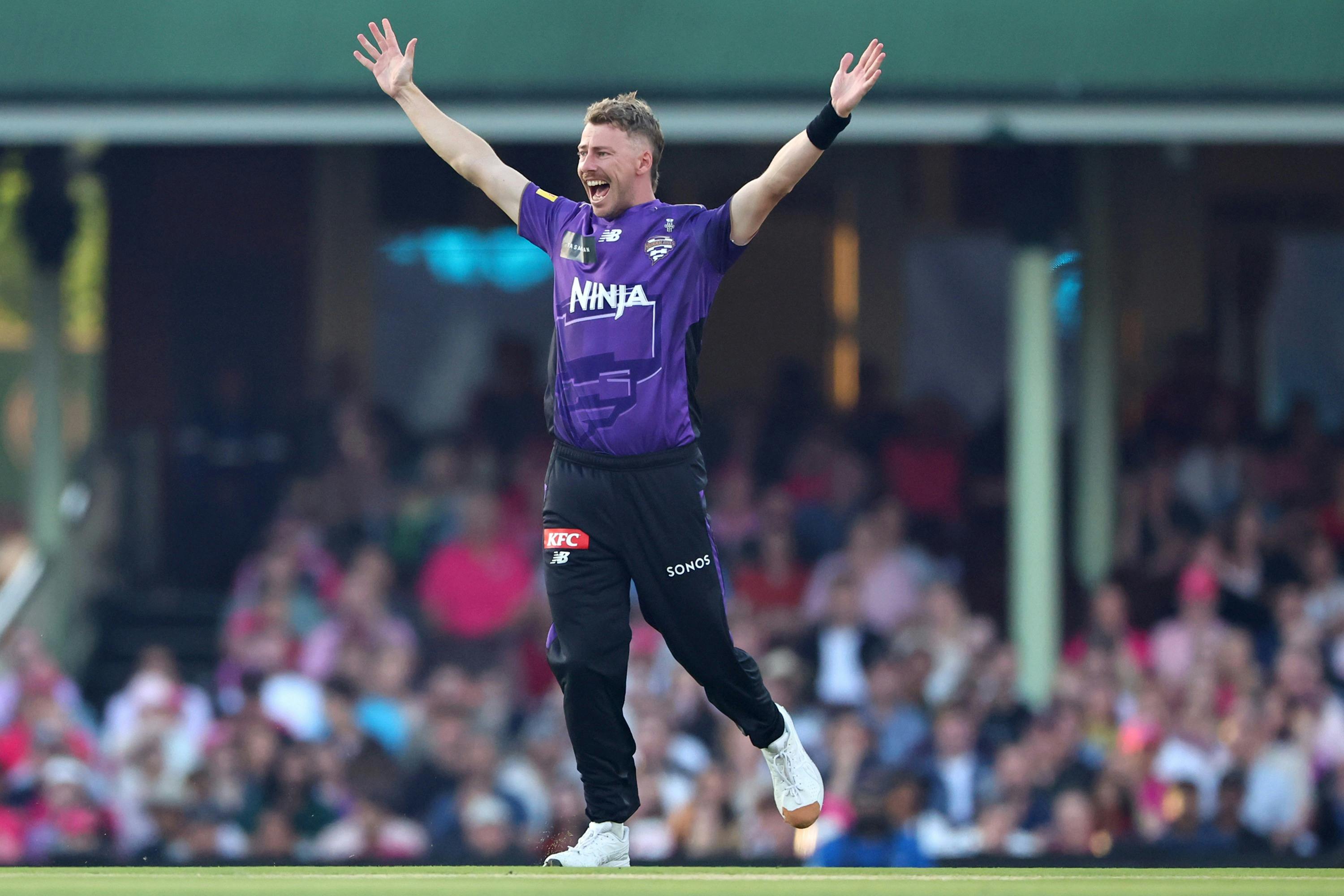 Player appealing after bowling for the Hobart Hurricanes