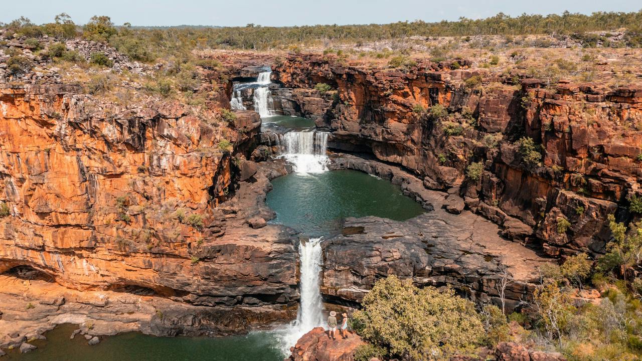 View of the tiered Mitchell Falls flowing