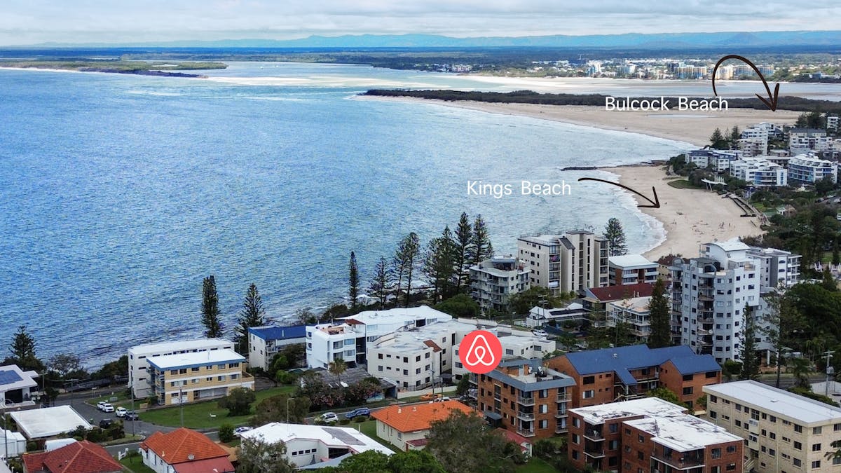 drone shot over kings beach showing the location of the unit