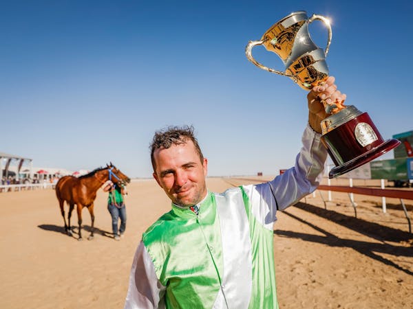 Adrian Coombe with the 2017 Birdsville Cup Adrian Coombe with the 2017 Birdsville Cup