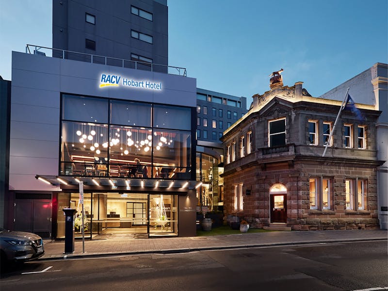 Hotel facade at night time