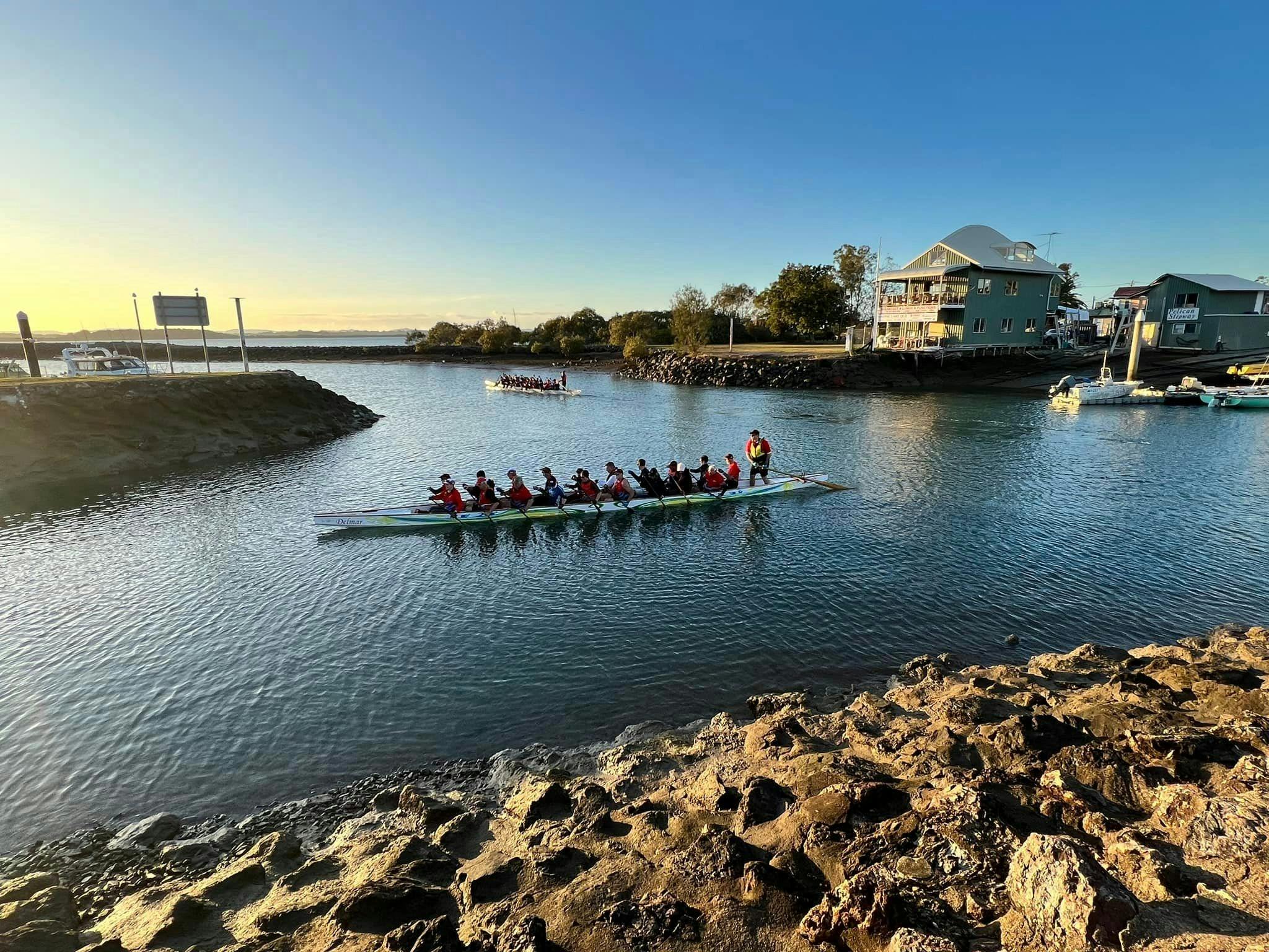 Early morning training with the Redlands Sea Dragons on the calm waters of Redland Bay.
