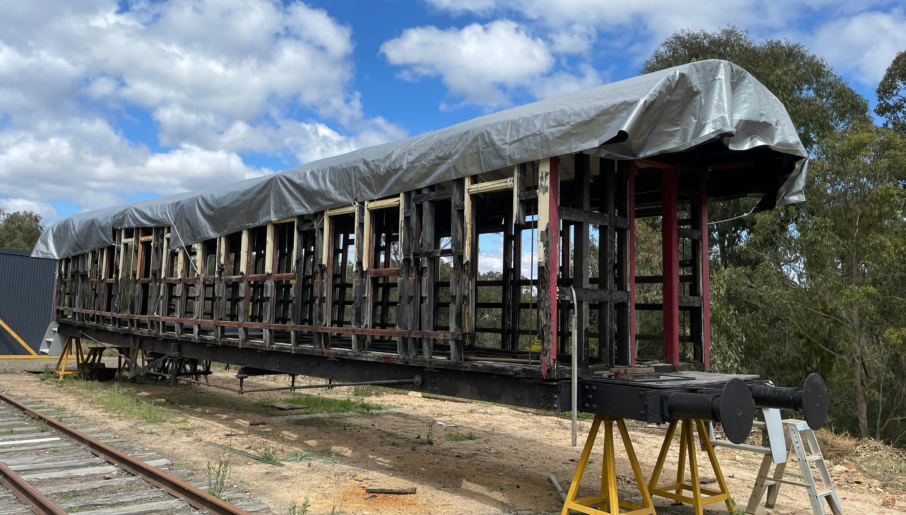 Restoration work on 1913 wooden passenger carriage