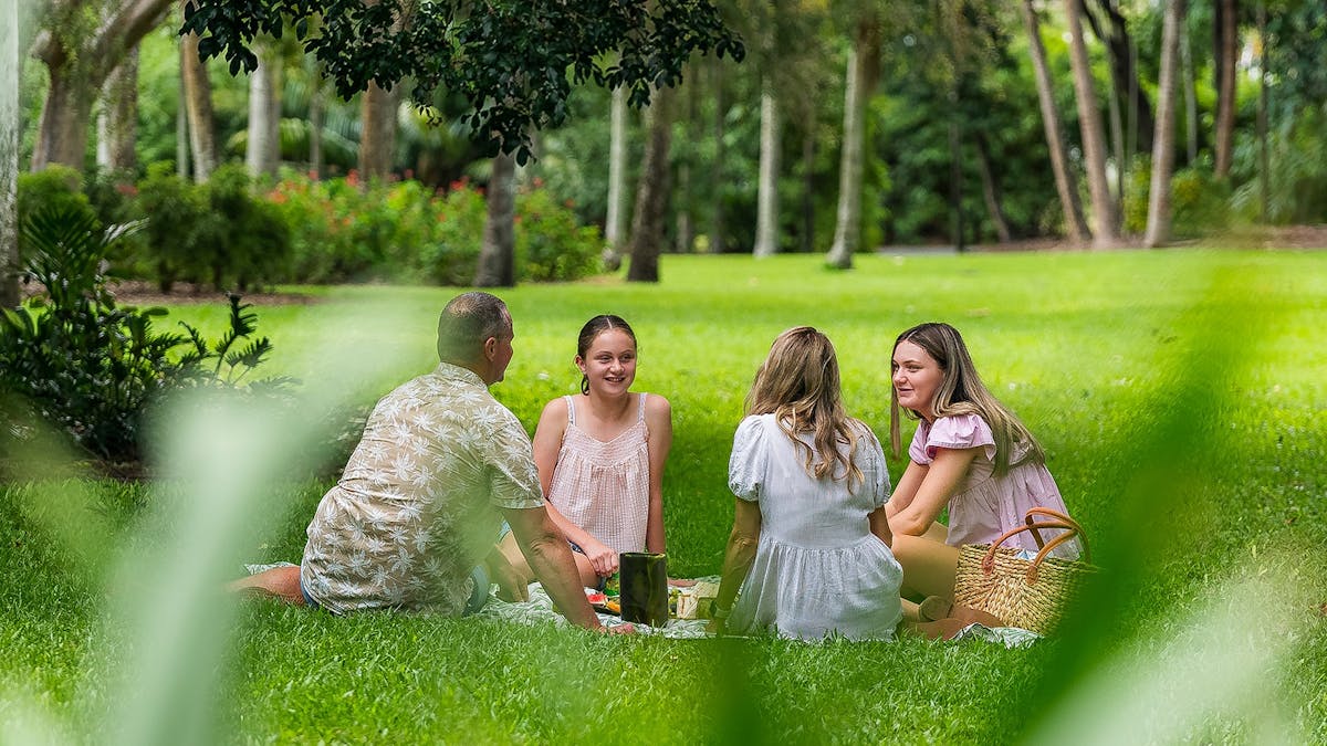 Family enjoys the beautiful surrounds of Rockhampton Botanic Gardens