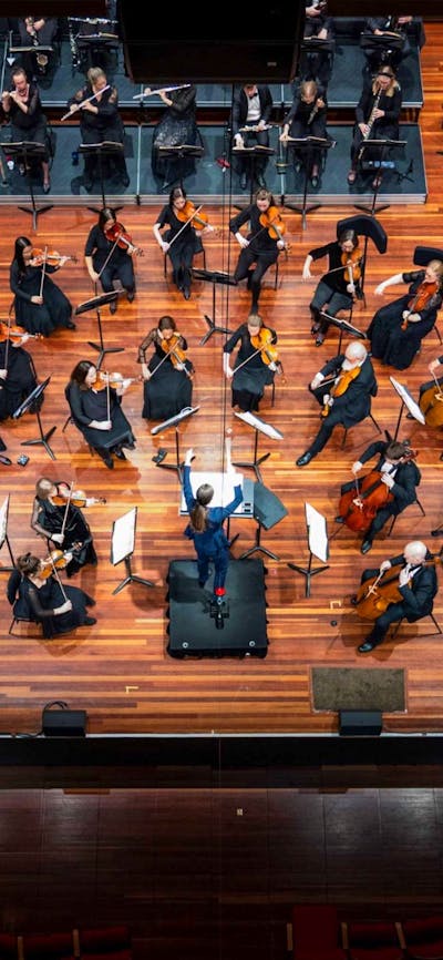 Top-down of the Canberra Symphony Orchestra performing