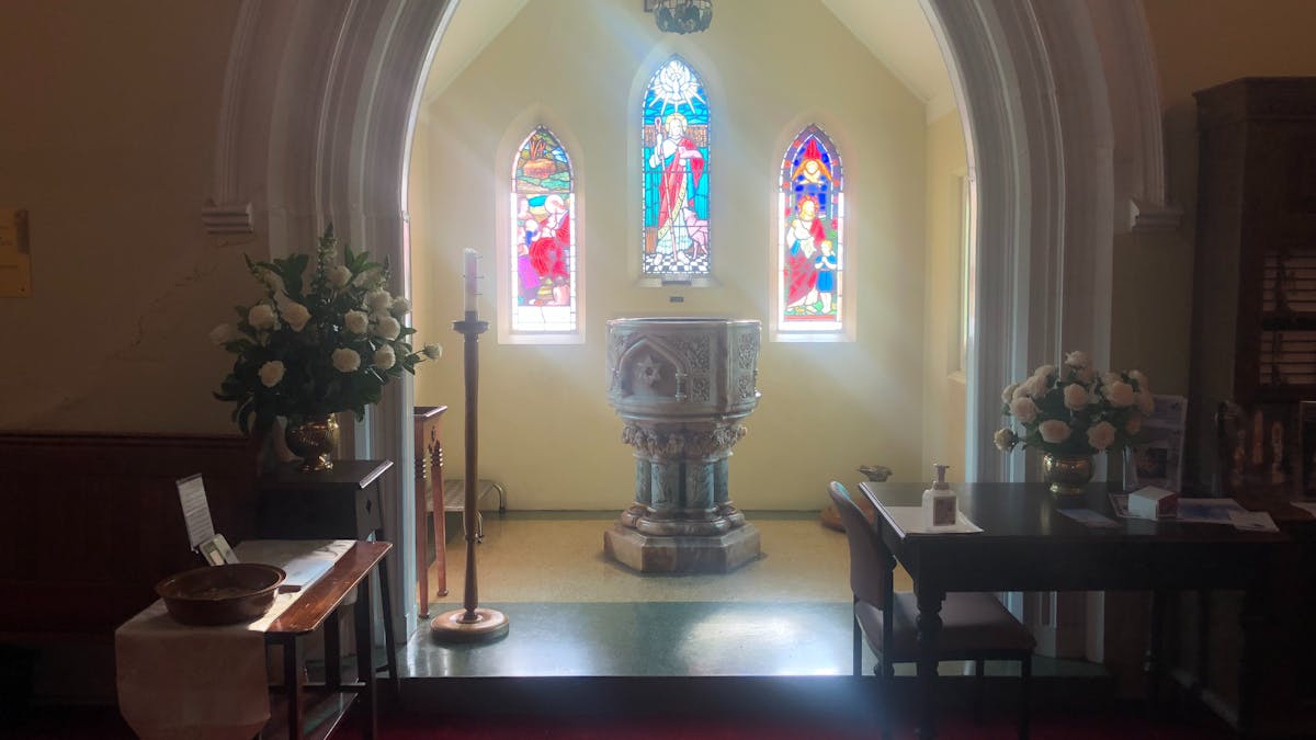 The baptistry and font at St James' Anglican Church in Toowoomba
