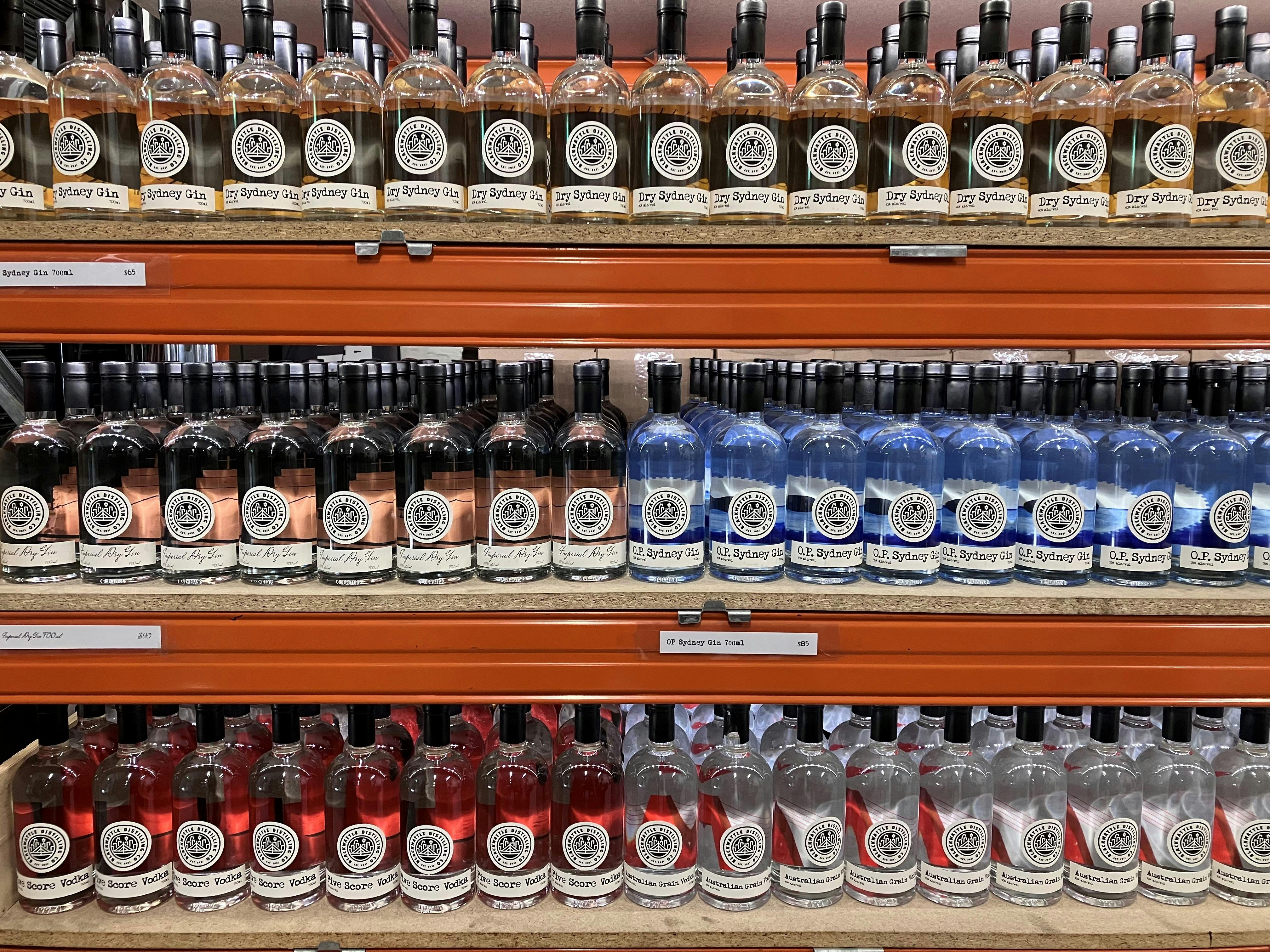 Our gins and vodkas on display.