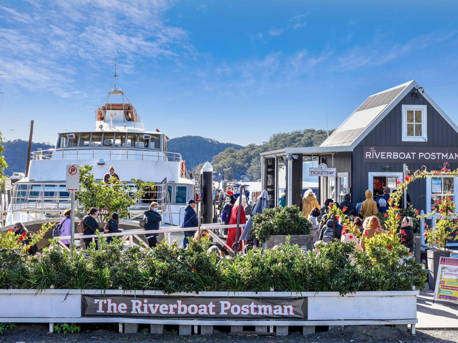 The Riverboat Postman wharf is right beside the Hawkesbury River Train Station at Brooklyn