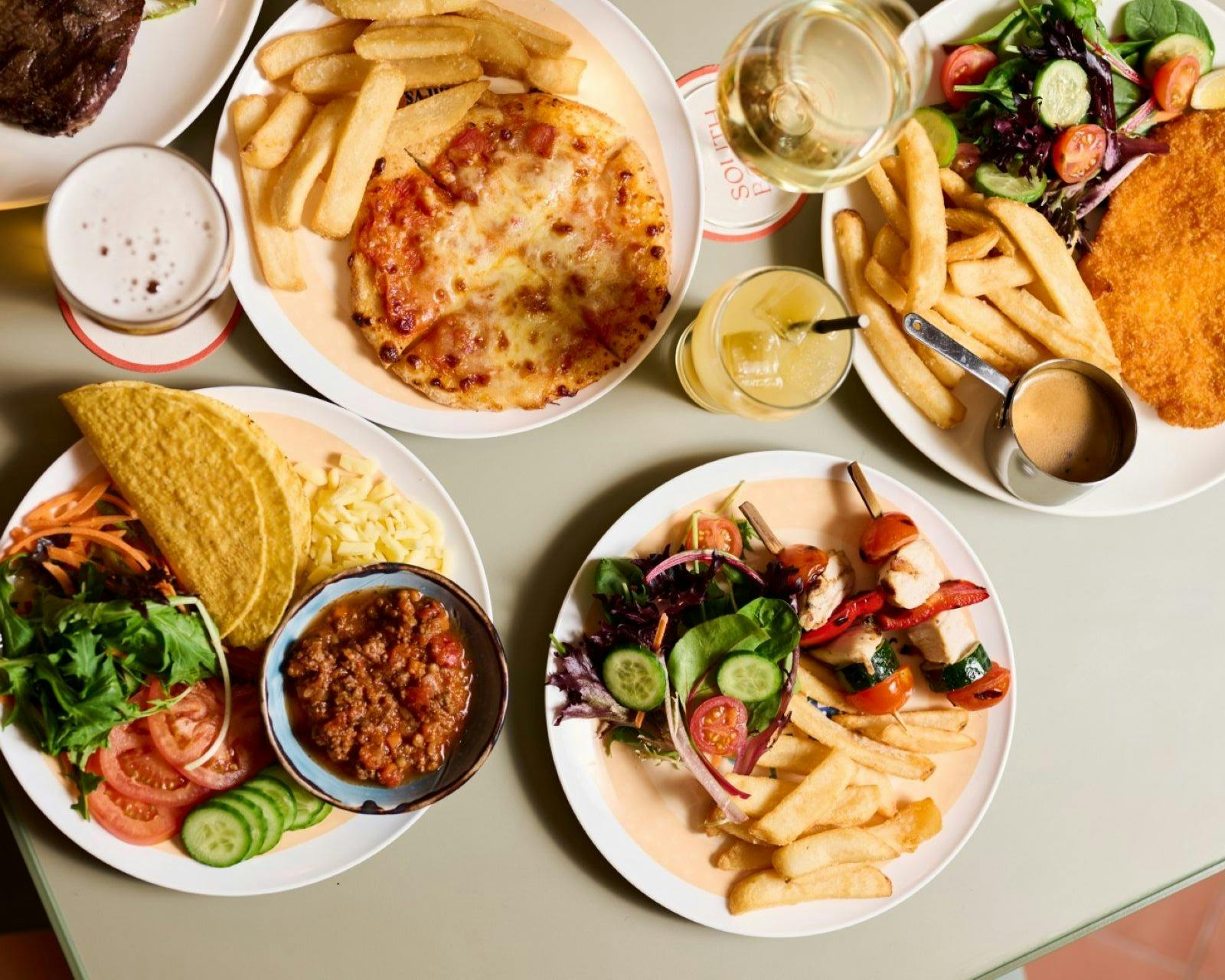 aerial view of food and drinks at Southbound Clubhouse & Grill