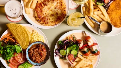 aerial view of food and drinks at Southbound Clubhouse & Grill