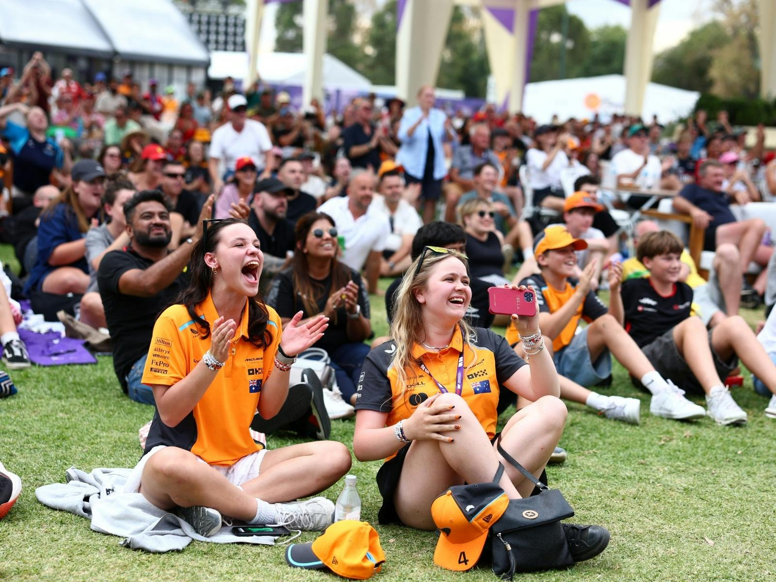 Audience members cheering