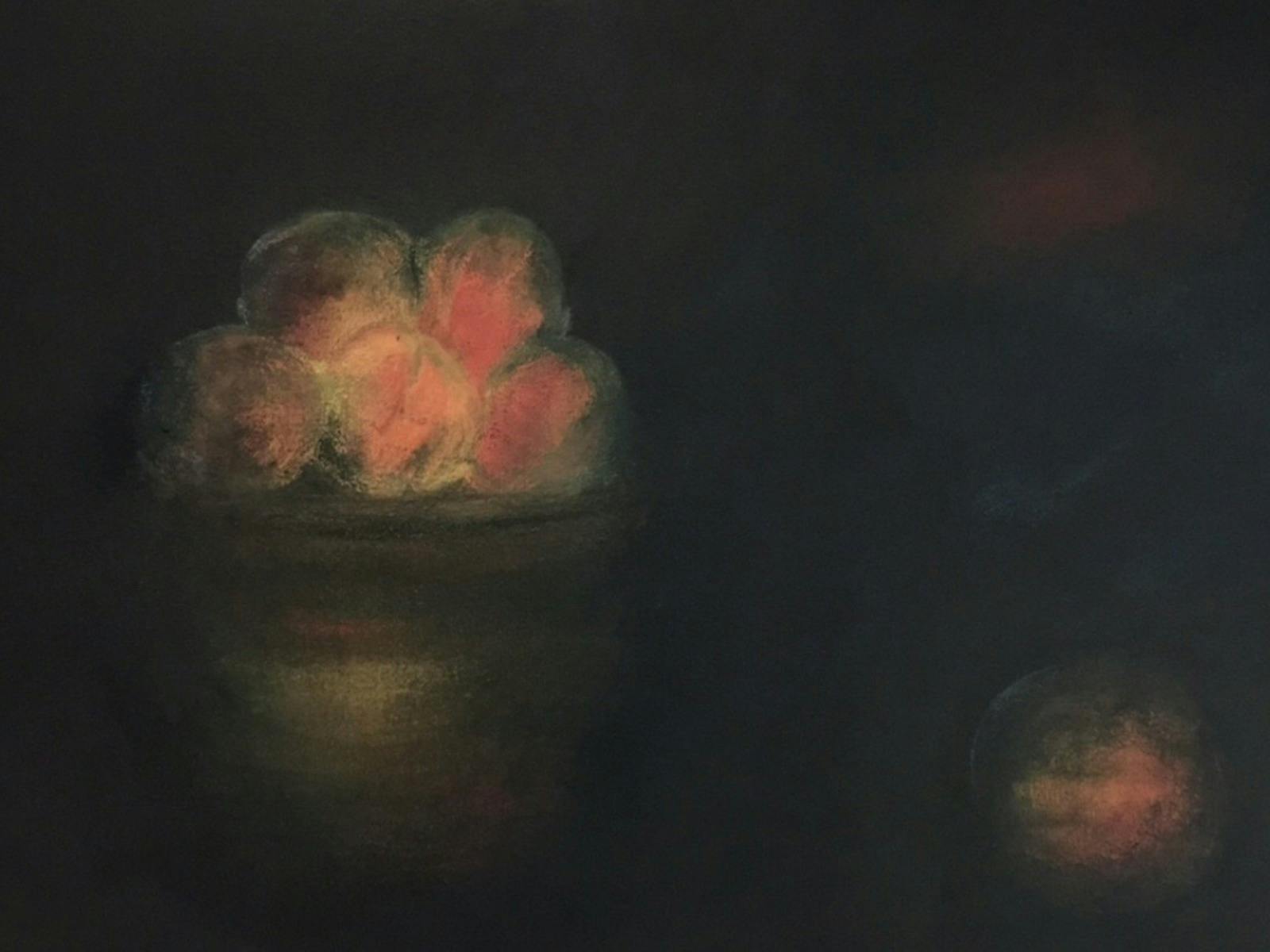 moody painting of blackening orange fruit