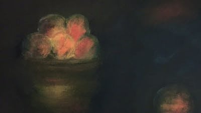 moody painting of blackening orange fruit