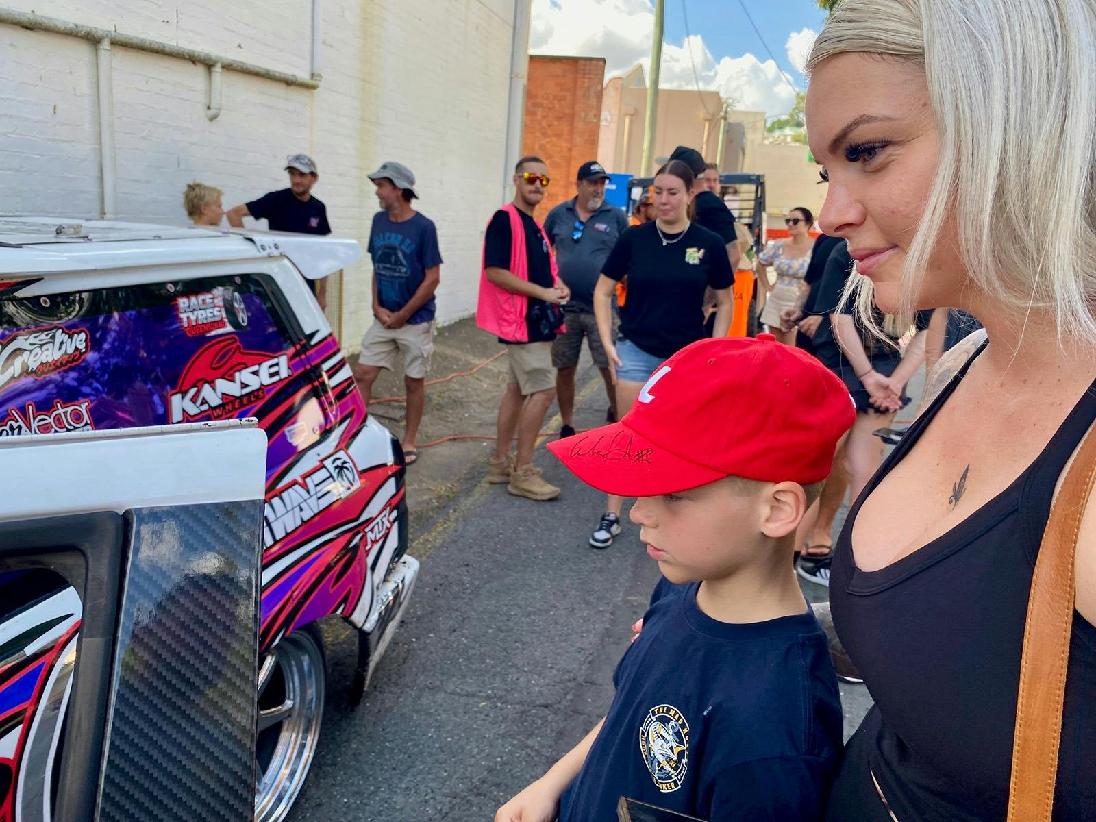 Crowd admires Luke Fink's Patrol in the drift pit