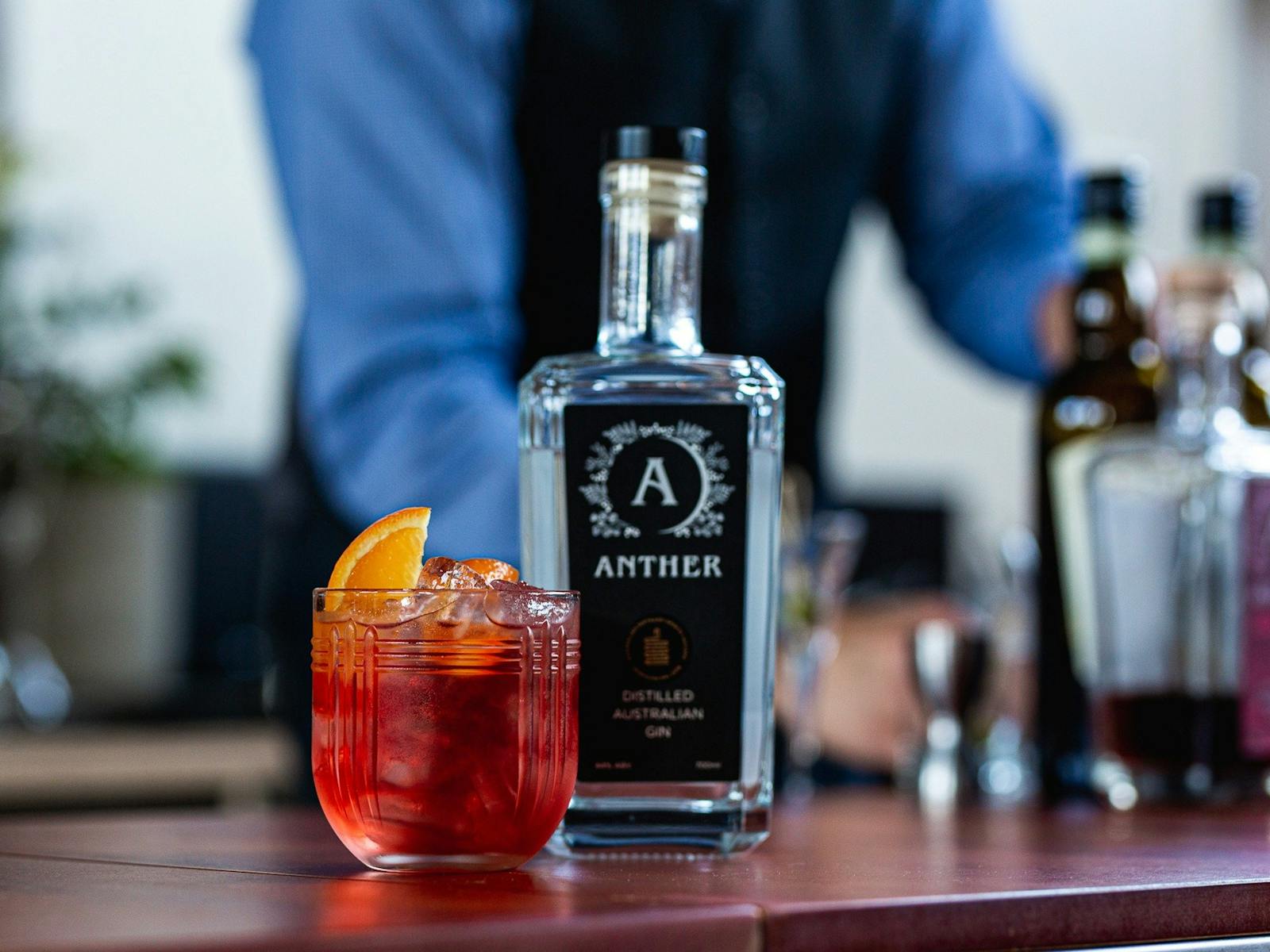 Anther Gin Negroni on the Anther Distillery Bar - enjoy champion awarded Australian spirits.
