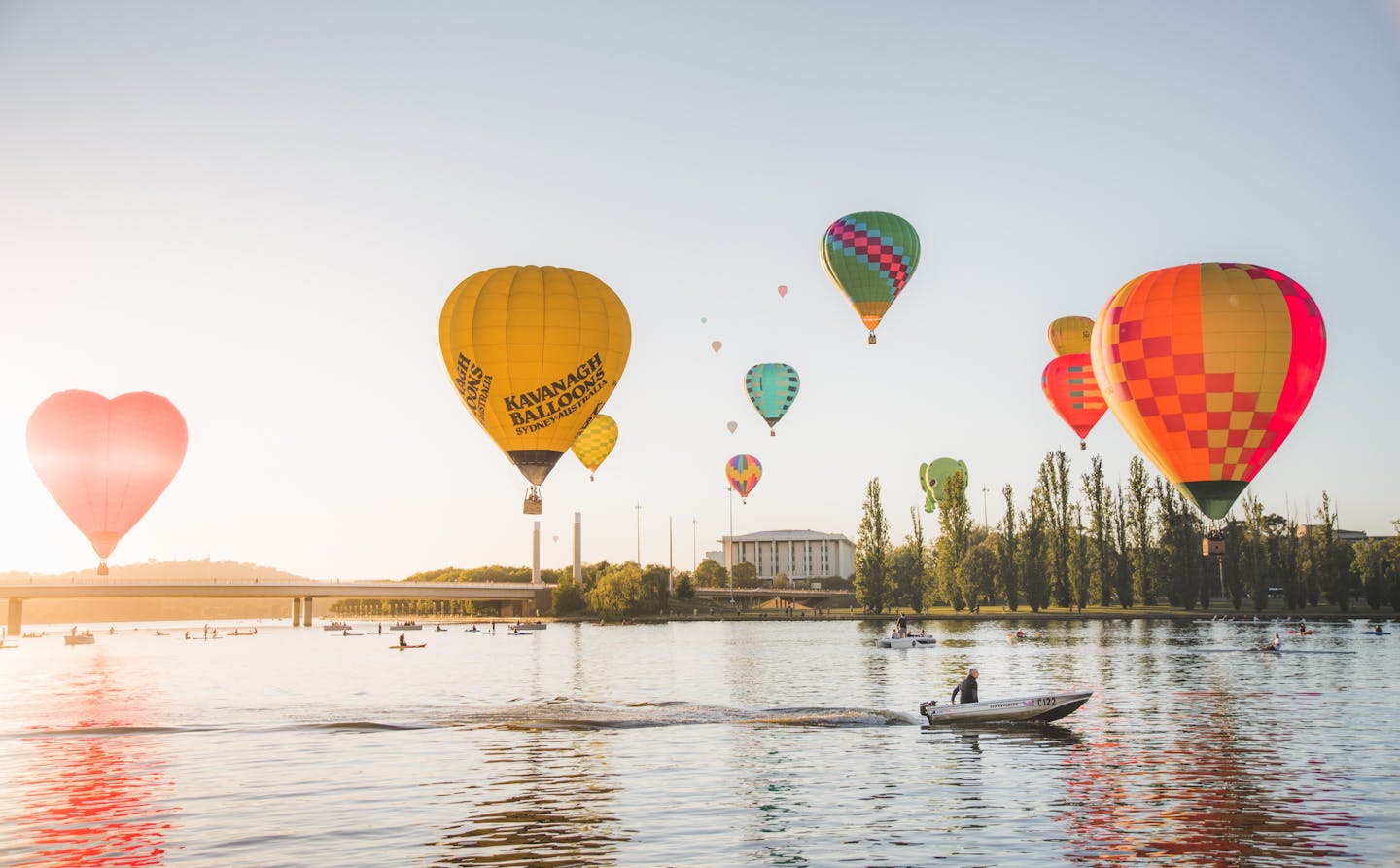 Balloons over lake