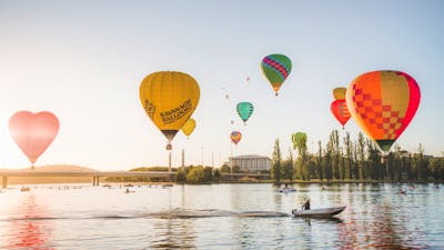 Balloons over lake