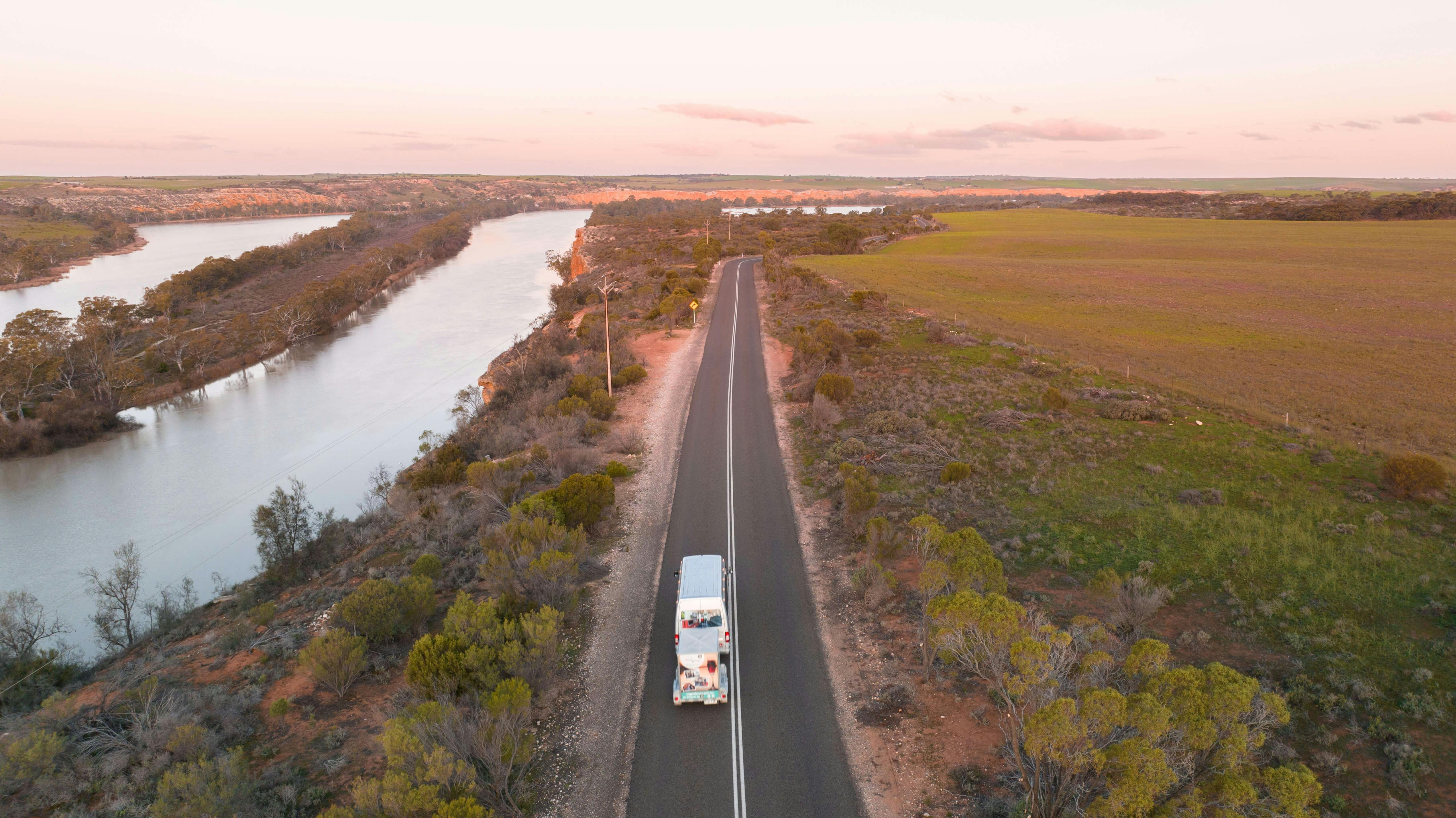 Murray River Touring Vehicle Travelling Parallel to the River