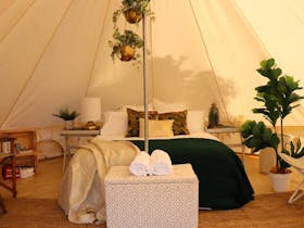 Tropicana luxe styled glamping tent by Wandering souls Australia