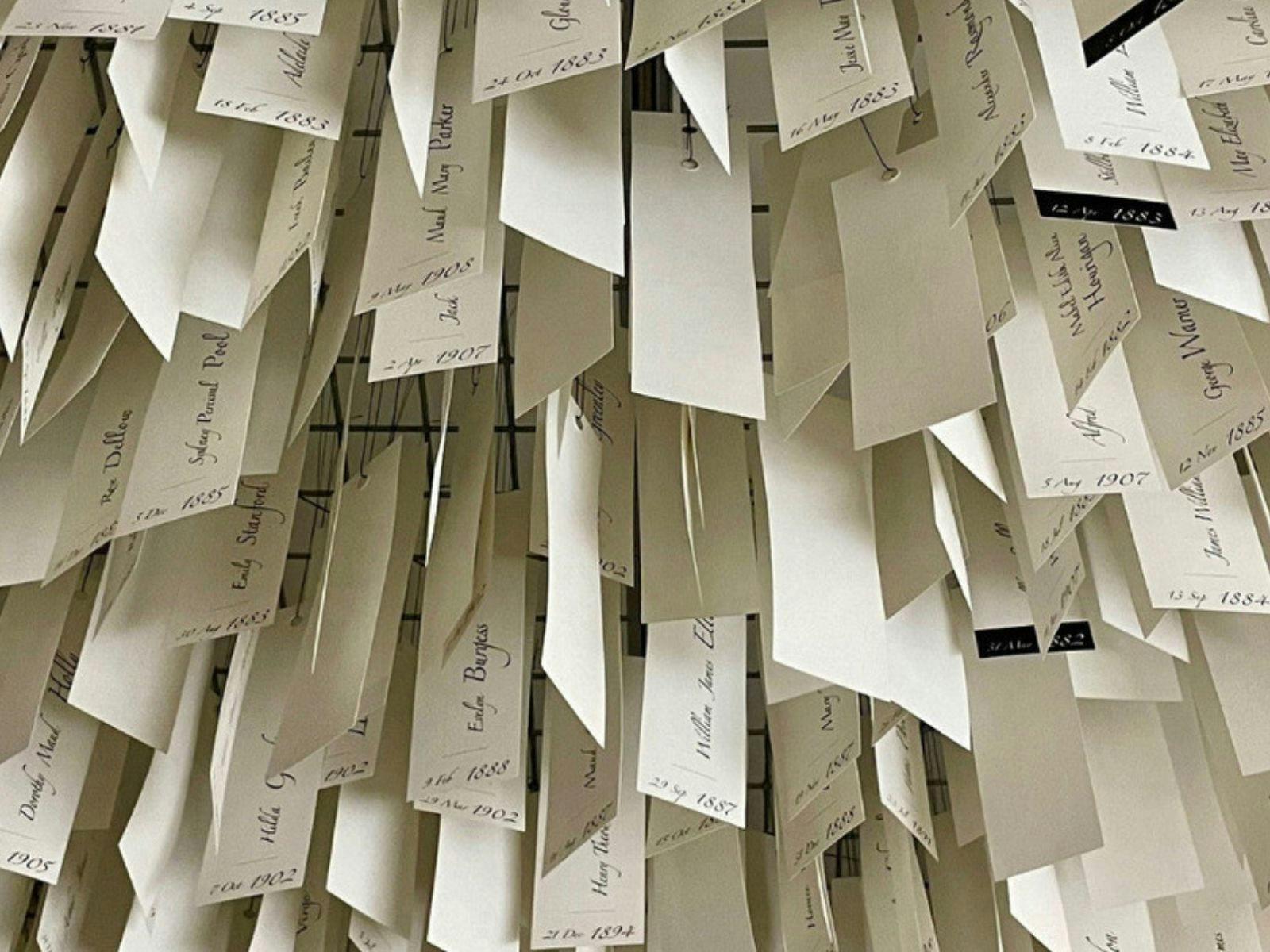 Installation of names of babies born at the Destitute Asylum