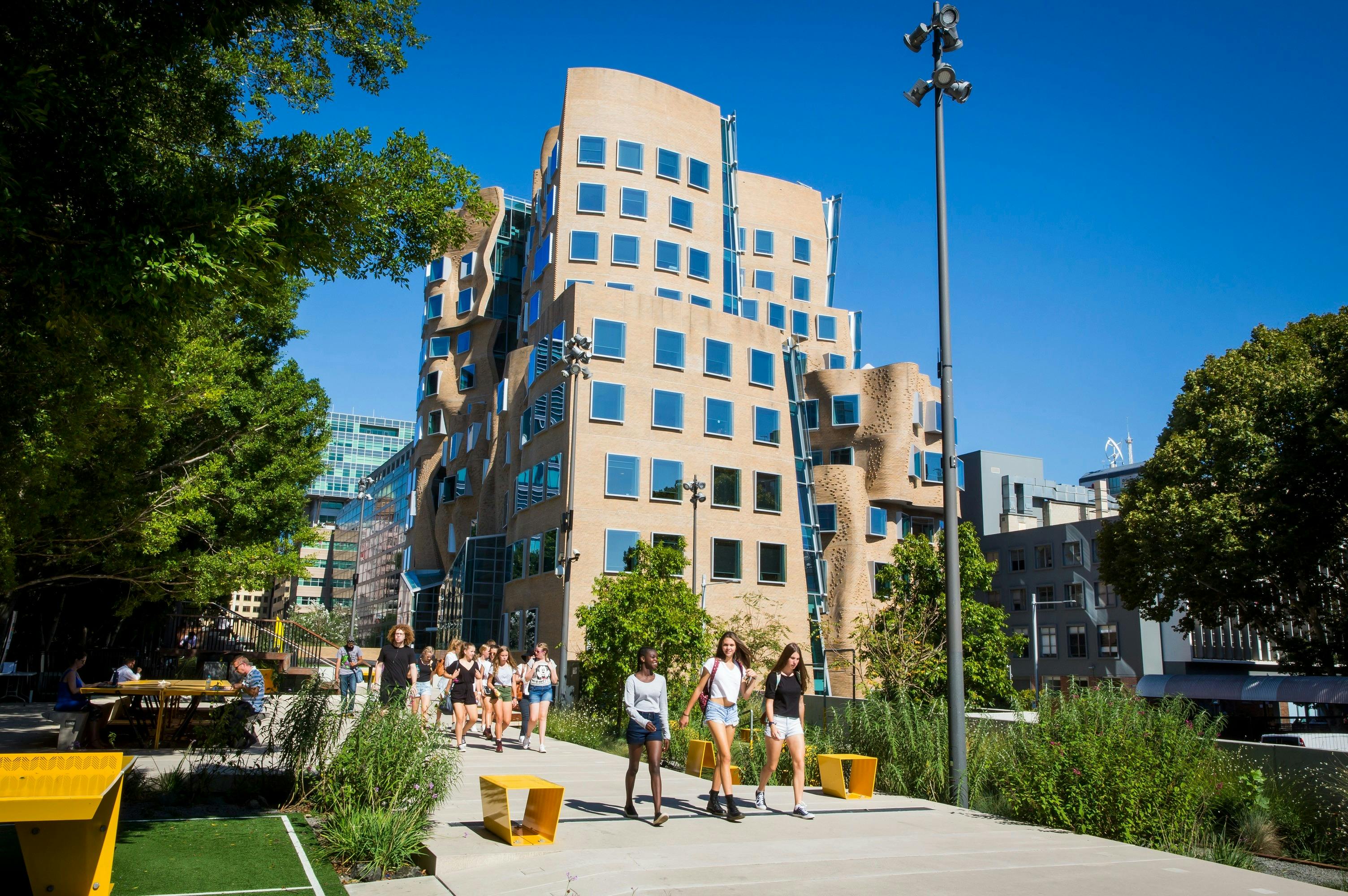 Students walking through The Goods Line - a pedestrian pathway and public space