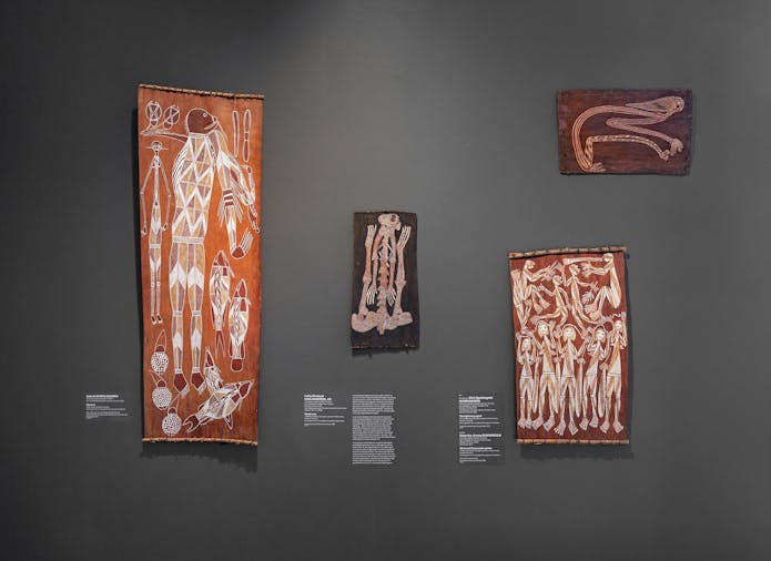 Converging Currents Bark painting from Arnhem Land