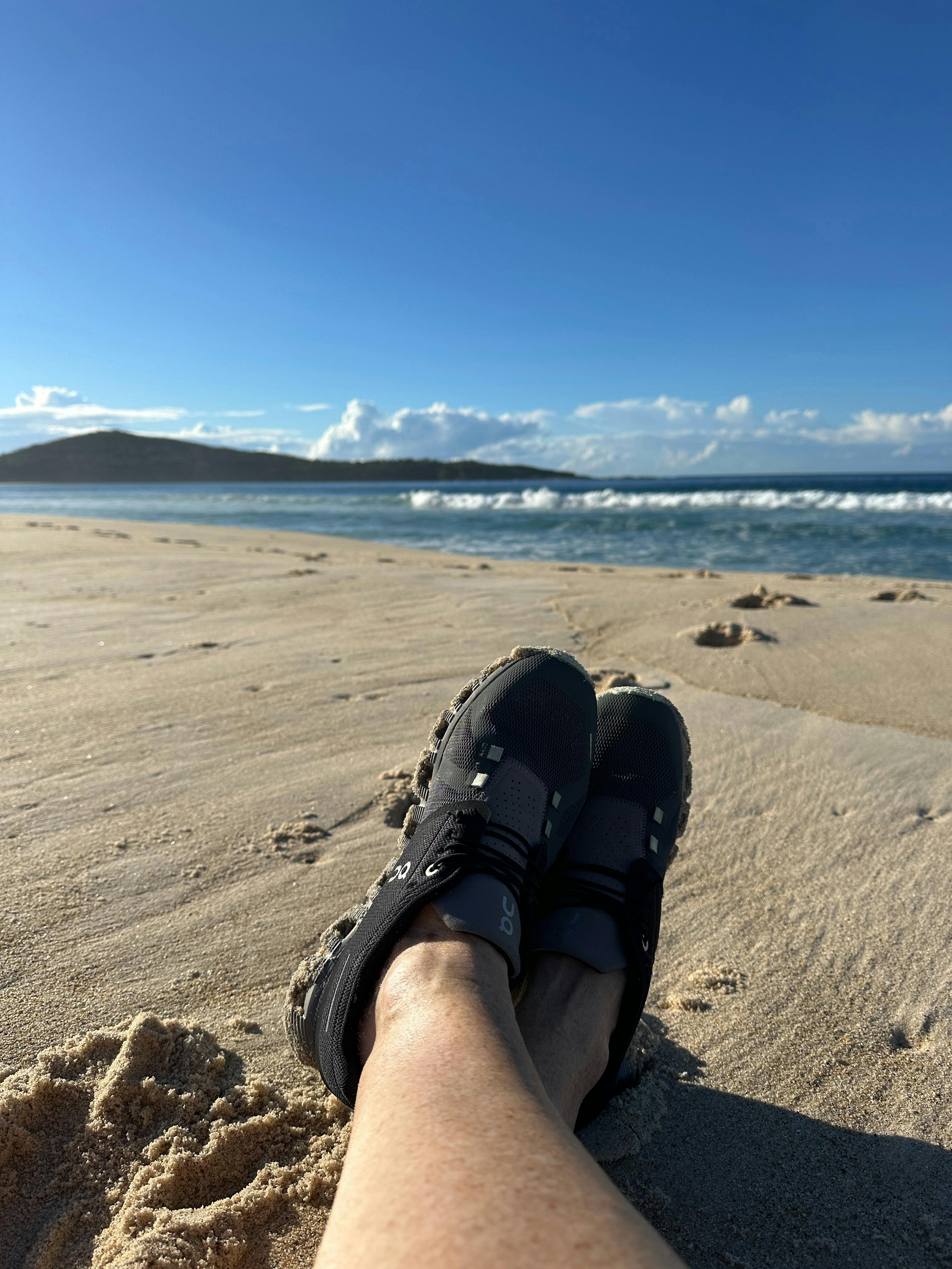 Hiking feet on the beach