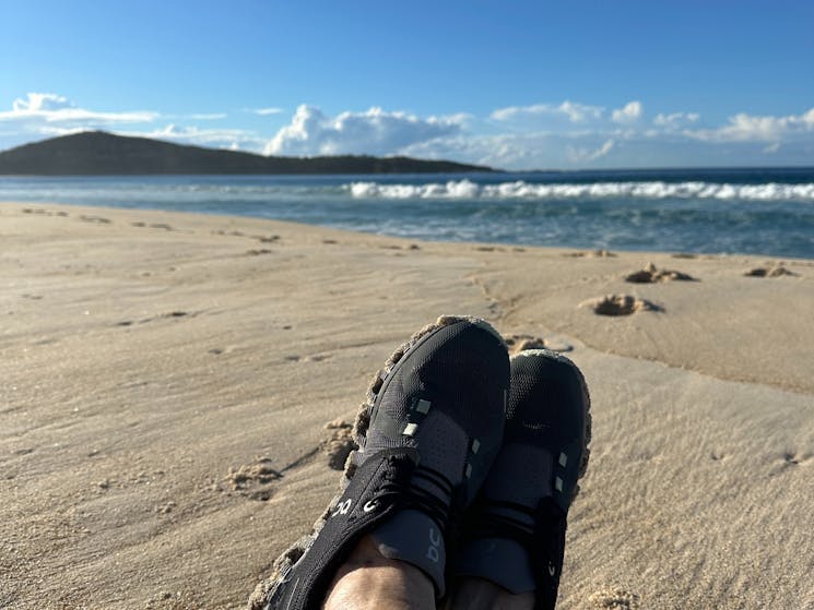 Hiking feet on the beach