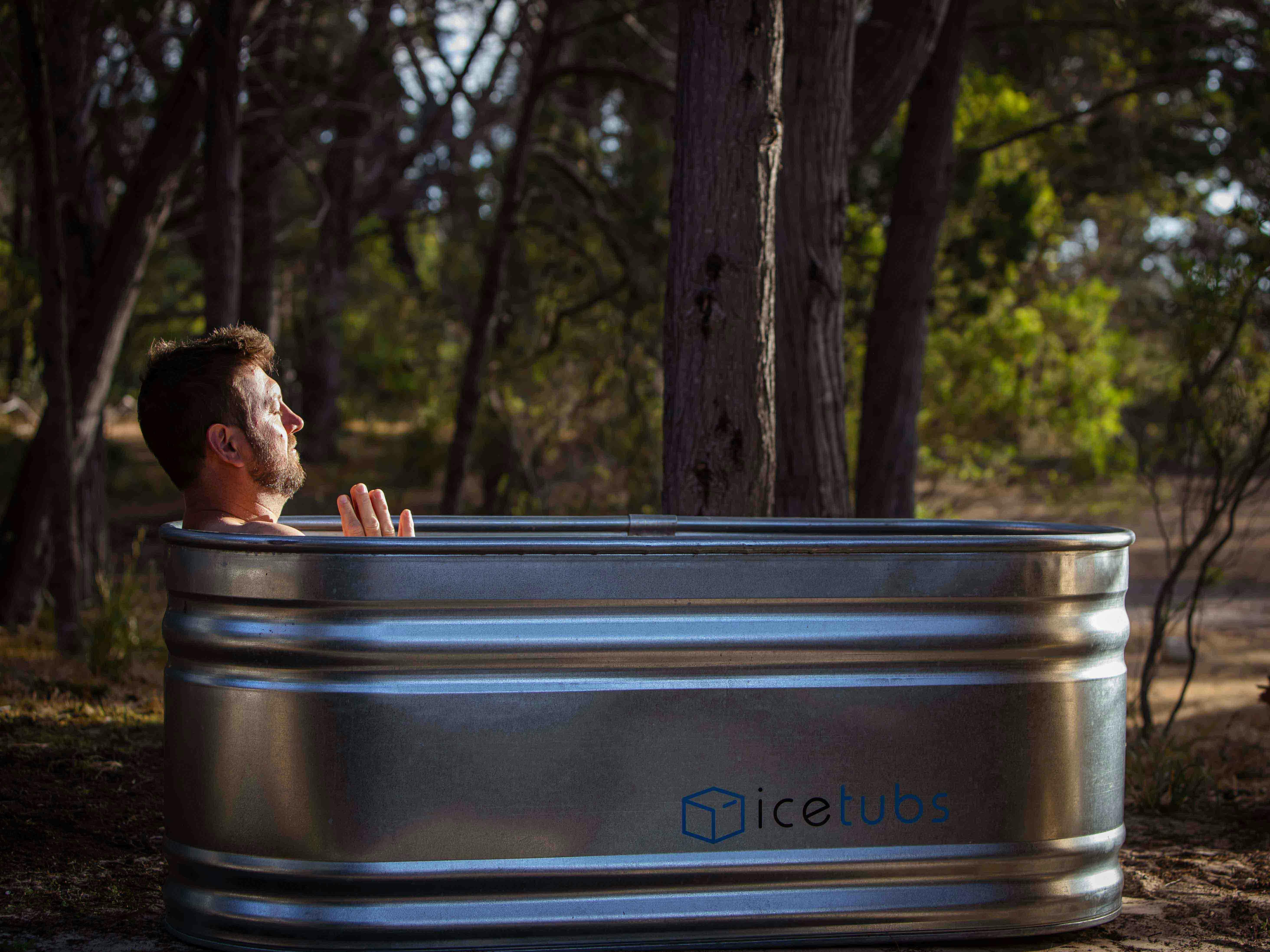 ice bath cold plunge in nature island alive