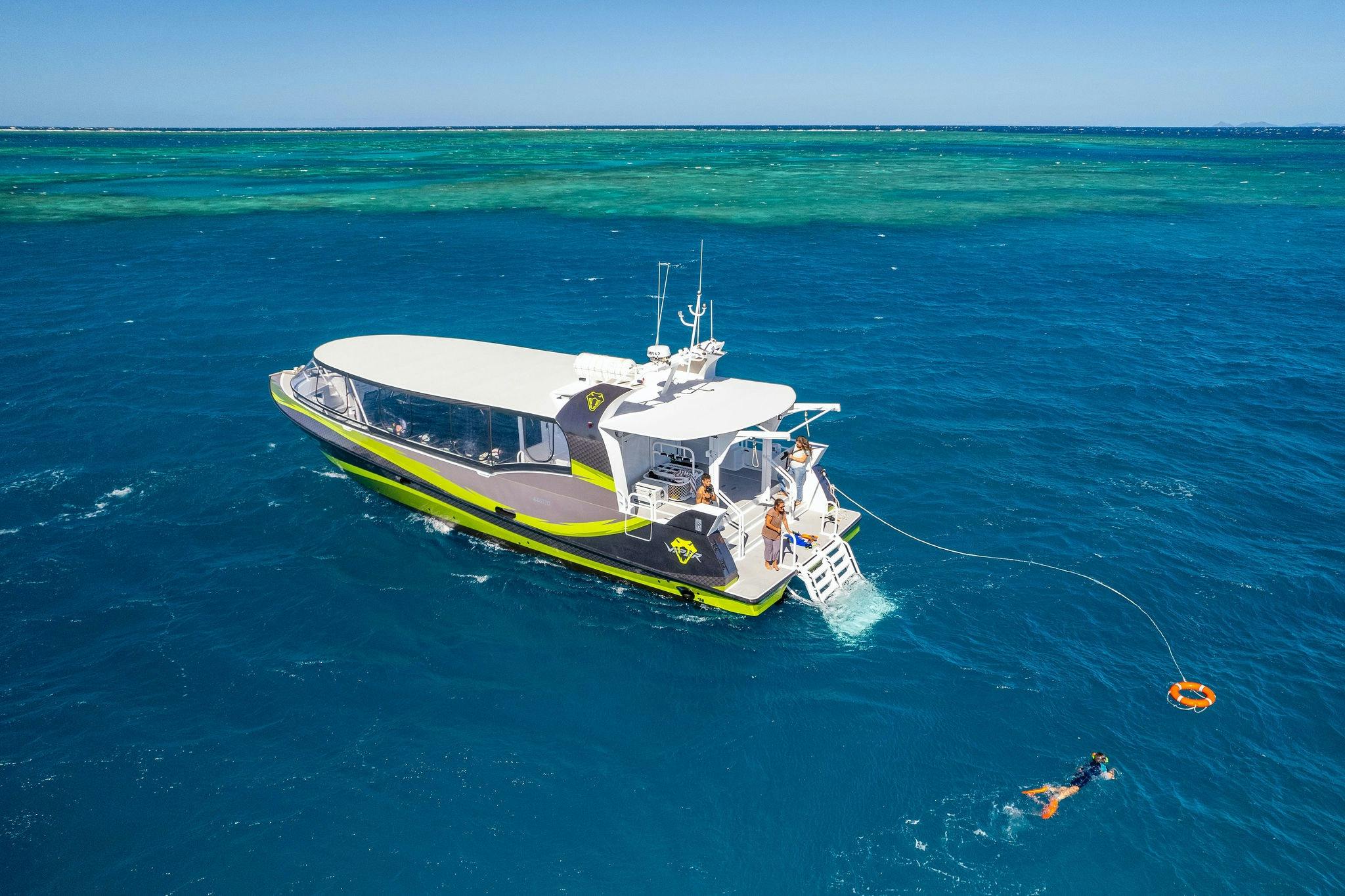 Viper Whitsunday's swim platform and steps provide easy access for snorkelling