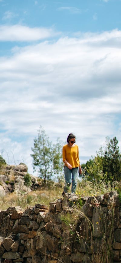 Person wandering Adelong Falls Gold Mill Ruins