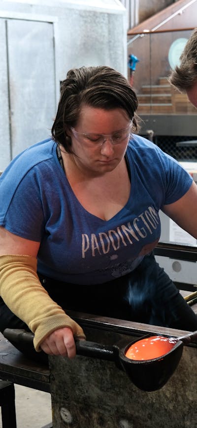 Glass blowing in the Hotshop at Canberra Glassworks