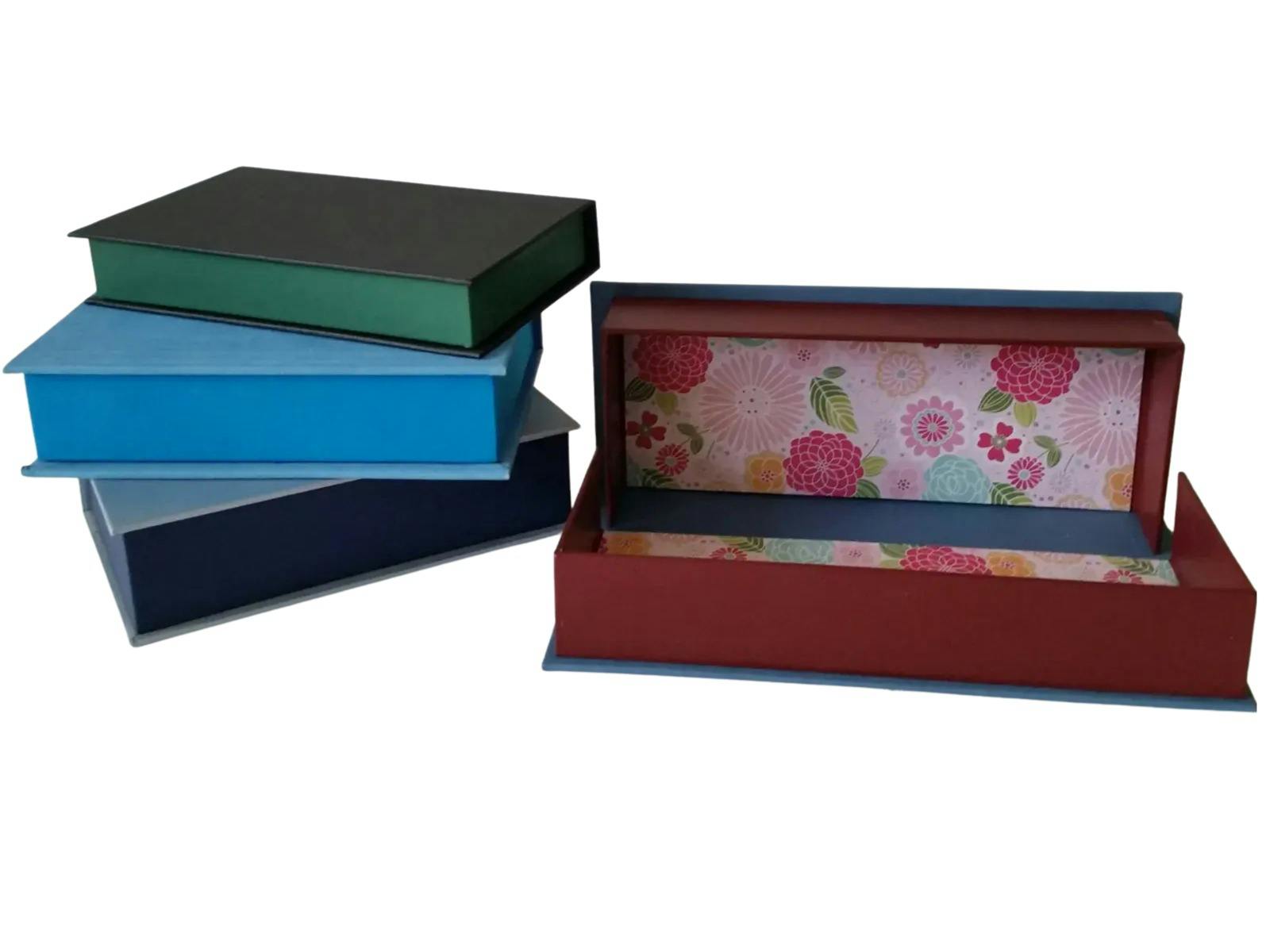 Four cloth covered boxes