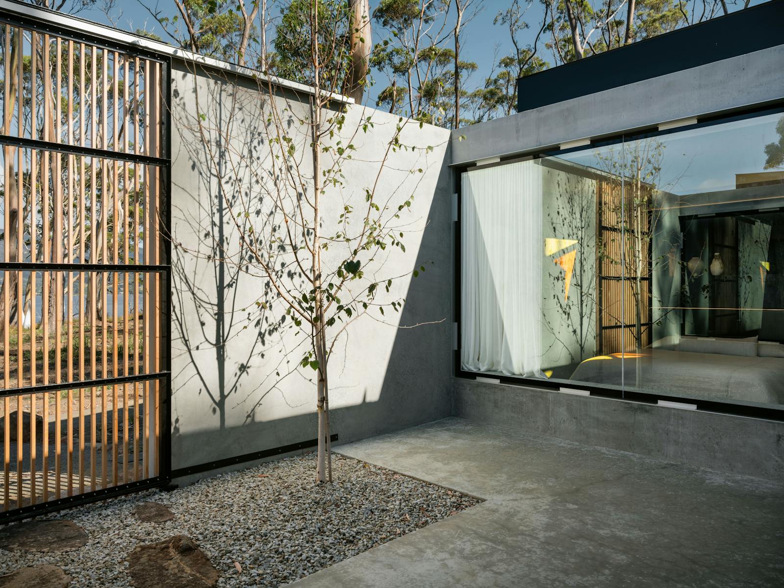 The courtyard space at Tunnel featuring a tree