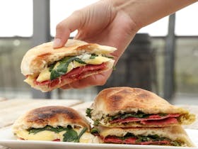 Gourmet panini served at the Cape Jaffa Wines Cellar Door courtyard, near Robe on the Limestone Coas