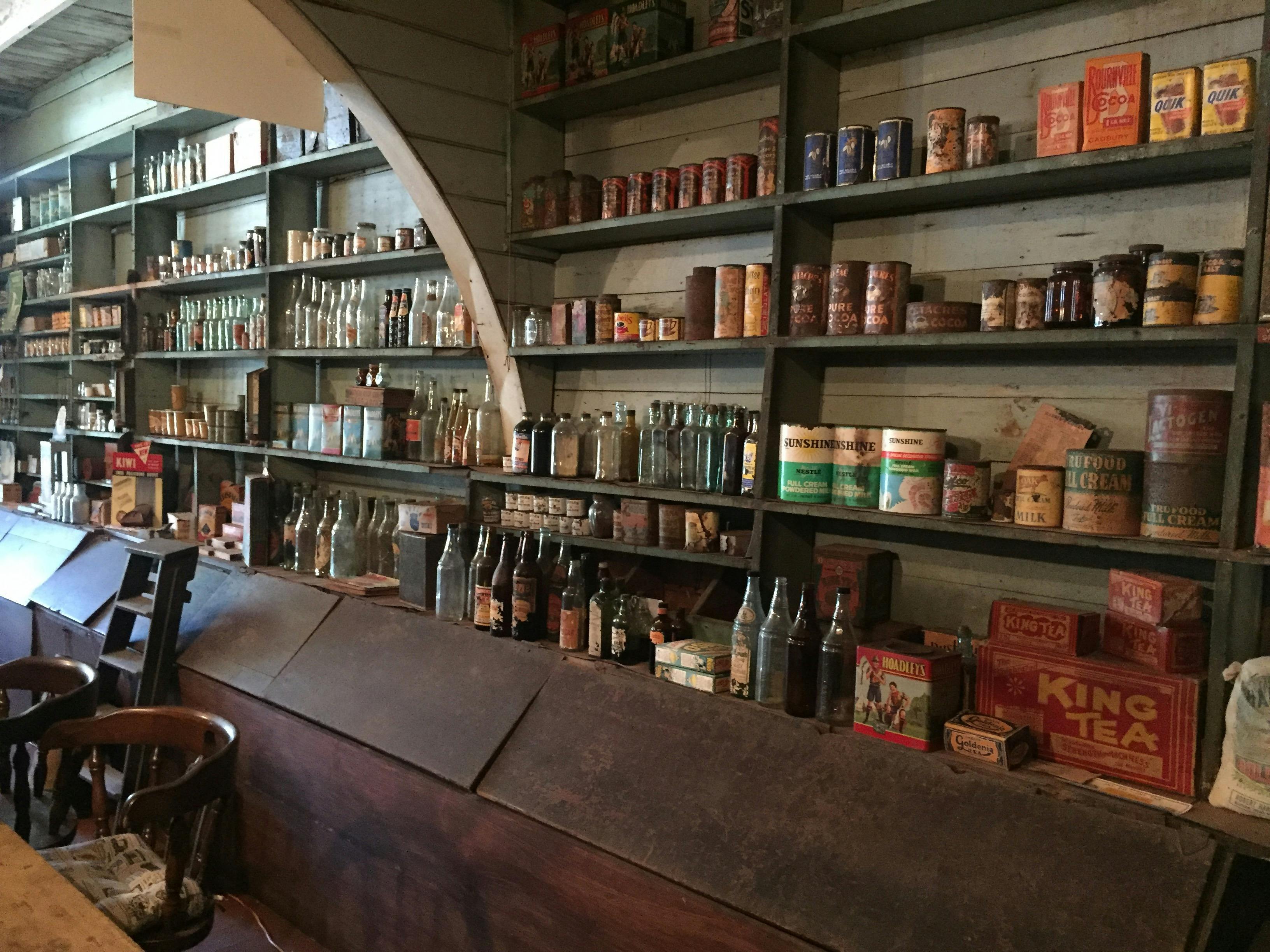 Photo showing old stock on the shelves at Brennan and Geraghty's Store Museum