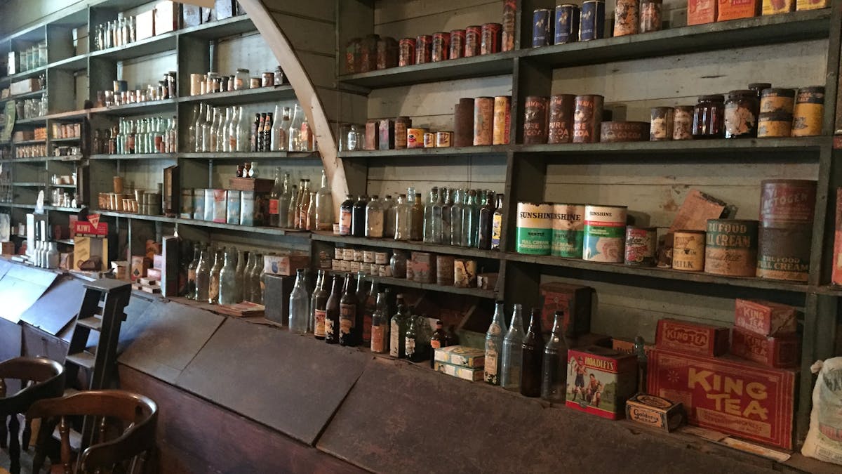 Photo showing old stock on the shelves at Brennan and Geraghty's Store Museum