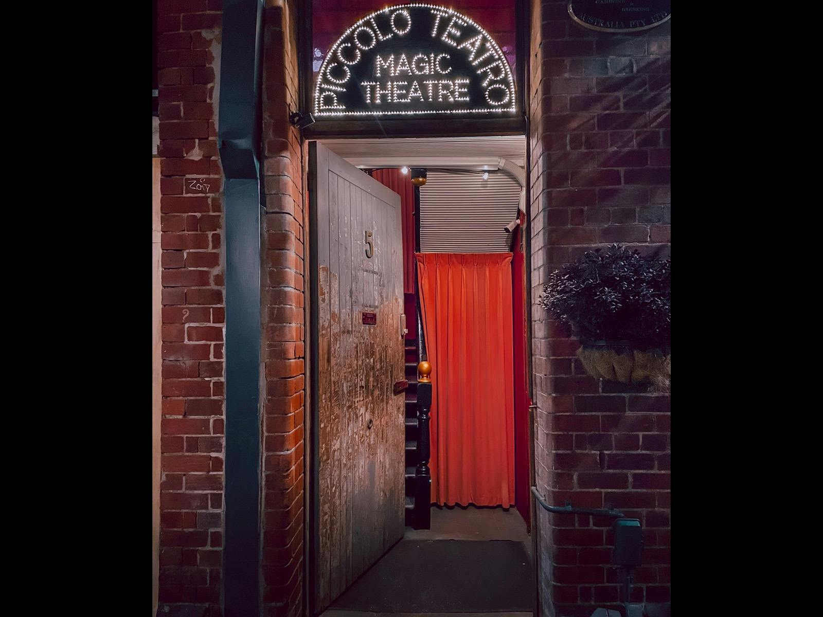 The front door of Piccolo Teatro in Melbournes Laneway, Rankins Lane