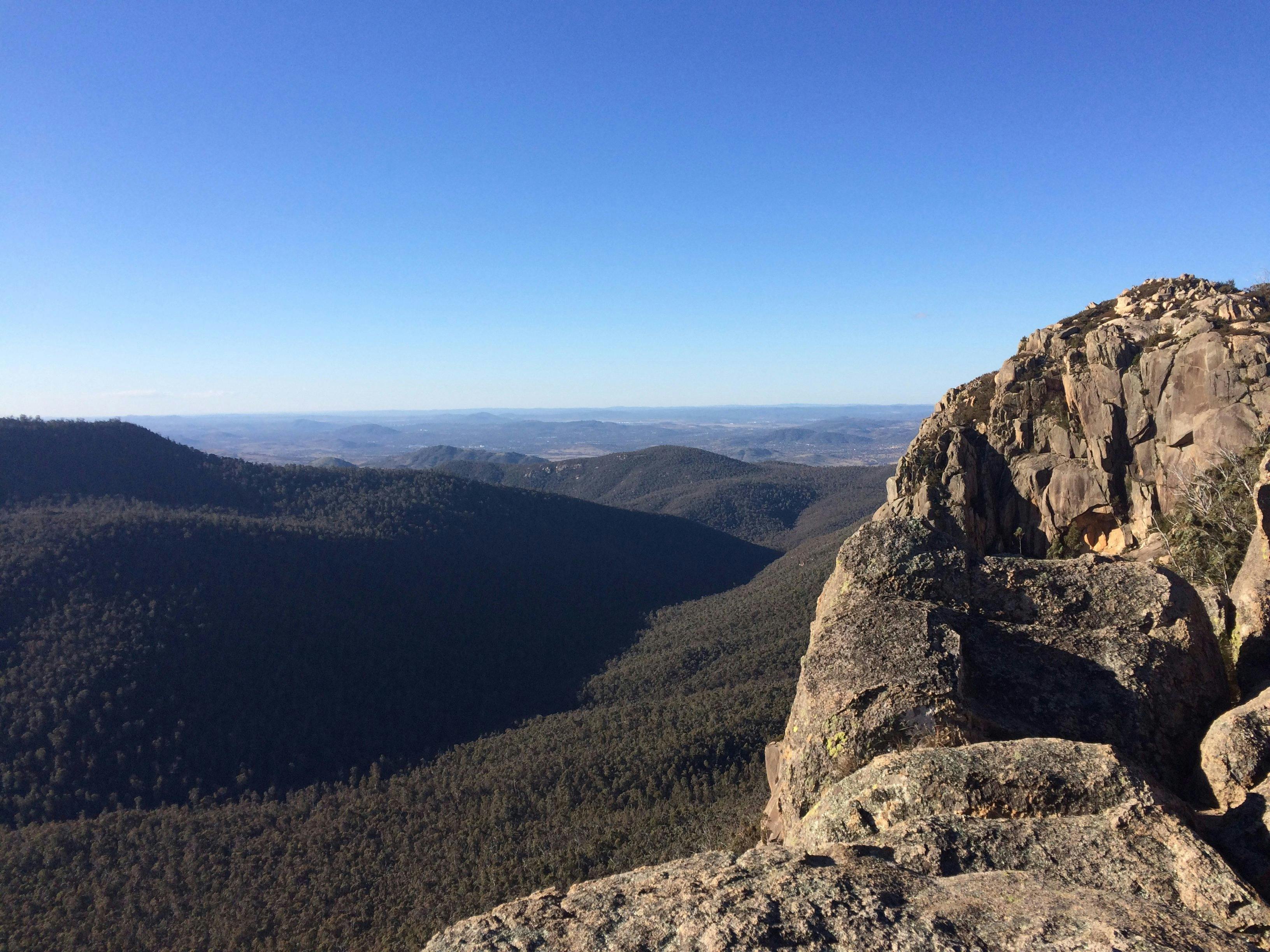View from Booroomba Rocks on a clear winter day