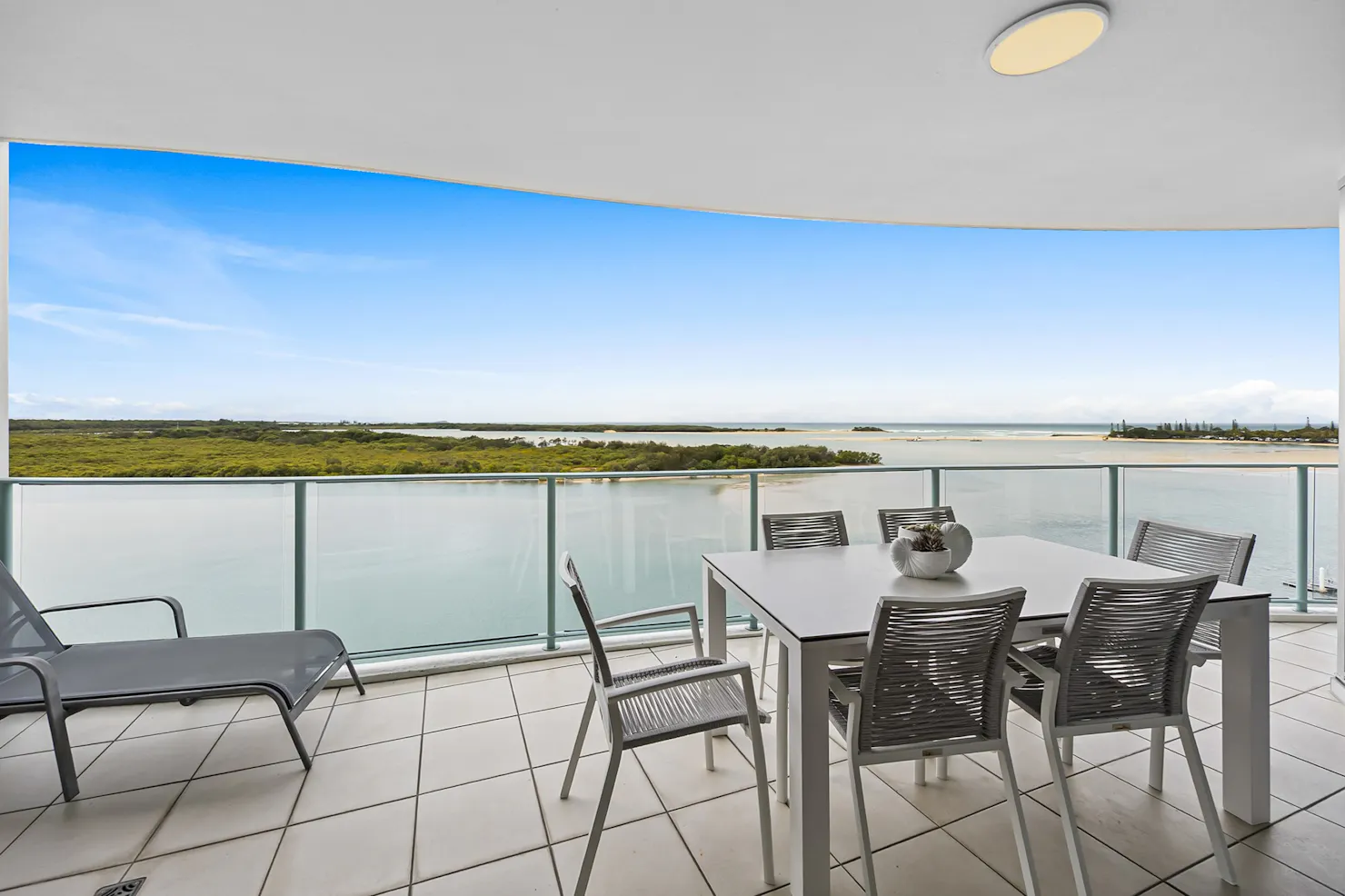 Big river views from balcony of Waterfront Escape Premium 2 Bedroom Apartment on Maroochy River