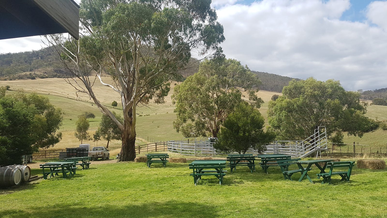 Picnic tables and bench seats provide a rustic space for relaxing with a pint or two.