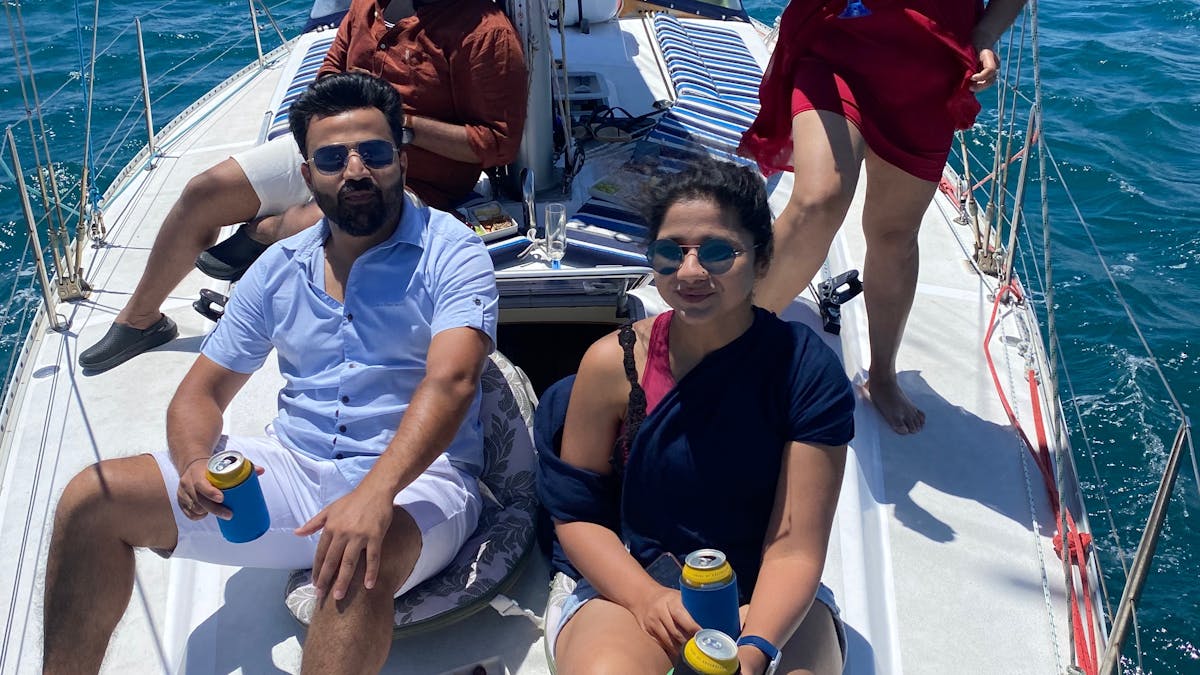 Indian travellers day out sailing on Sun Sailing's private midday charter.
