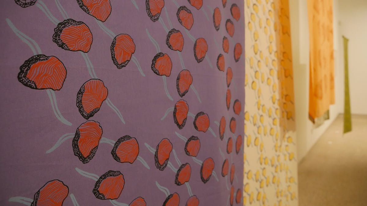 Inside the gallery, featuring the exhibition “NGALIYA NGAJAGU WAGARI” (Ours to Carry).