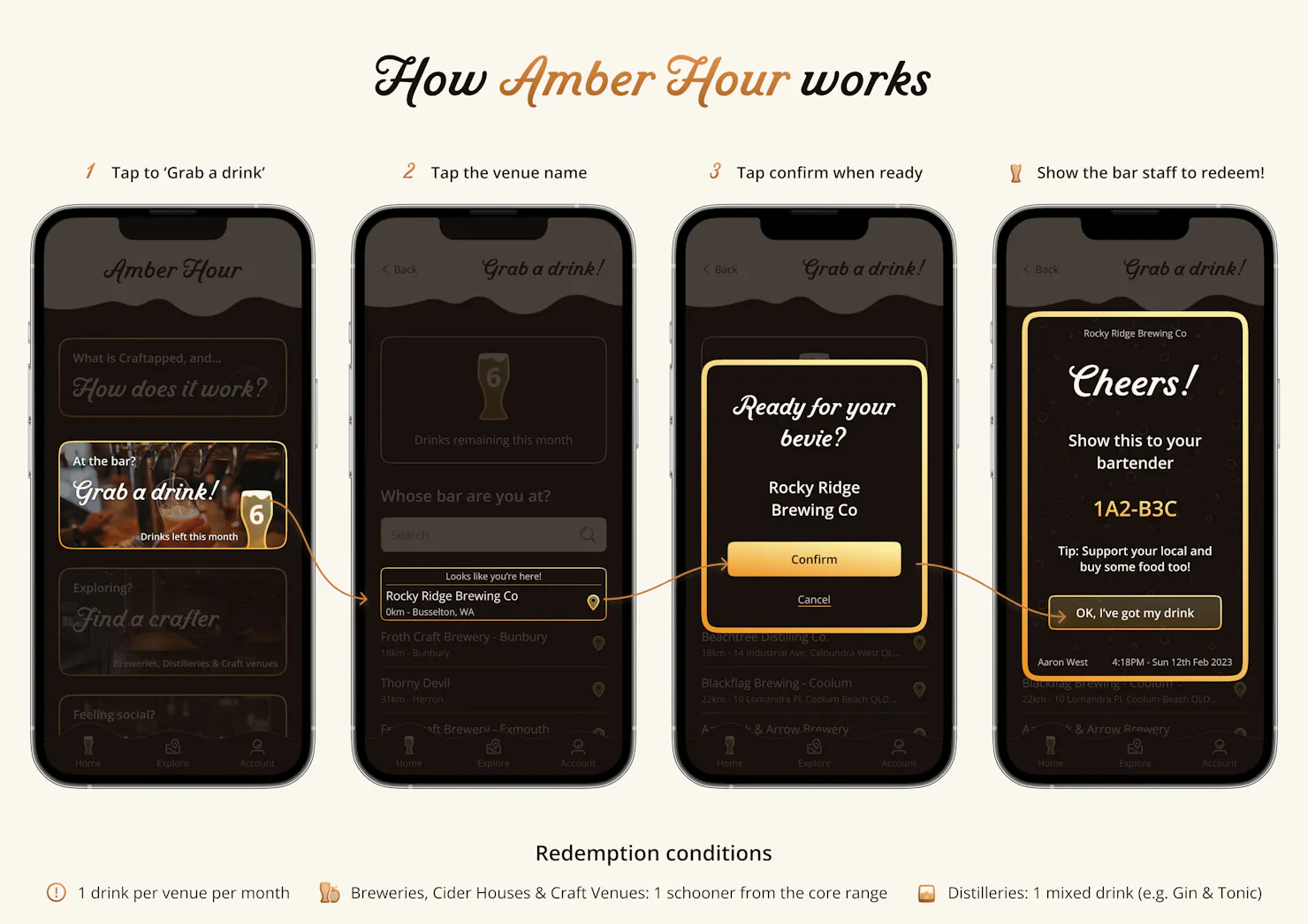 Amber Hour App - Redemption Flow